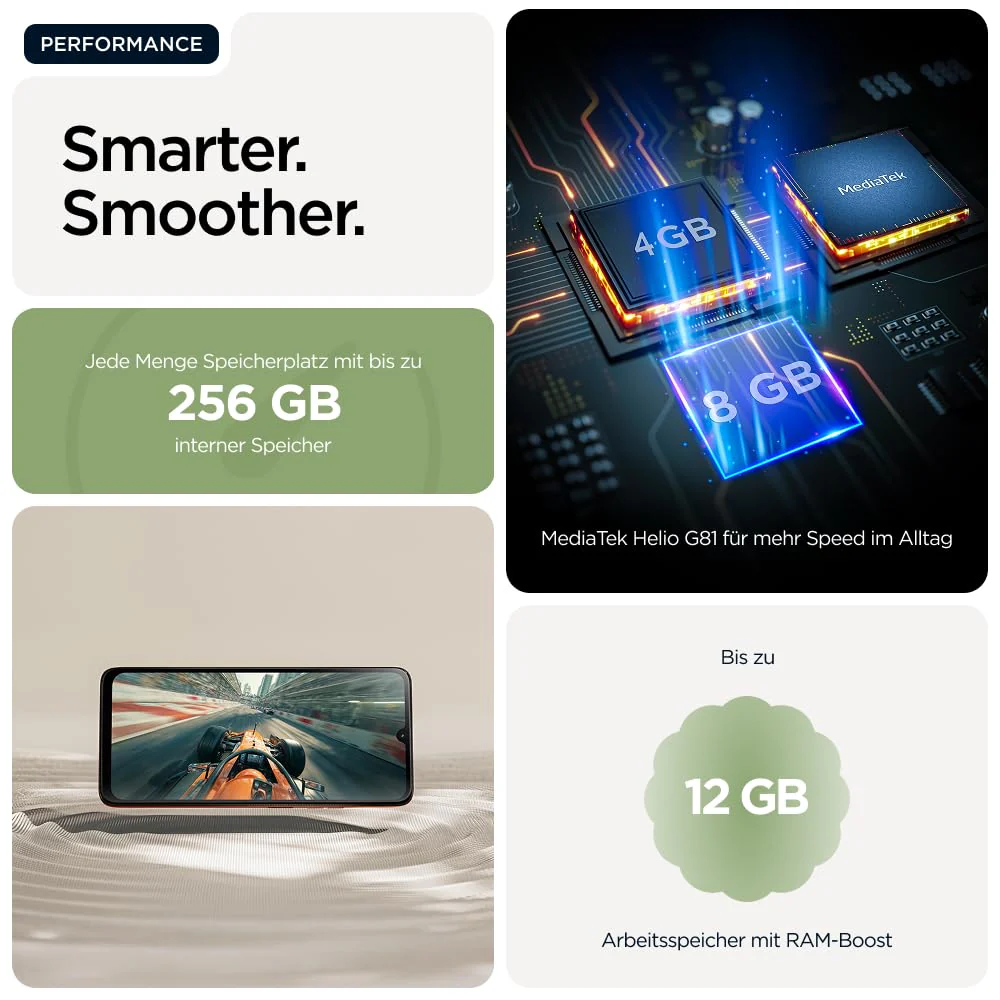 Motorola Moto g06 Smartphone (Kratzfestes 6,88"-HD+-Display Dank Corning Gorilla Glass 3, wasserabweisend, 50-MP-Kamera, 4/256 GB, 5100 mAh, TurboPower-Aufladen) Pantone Tendril, inkl. Schutzcover - Image 6
