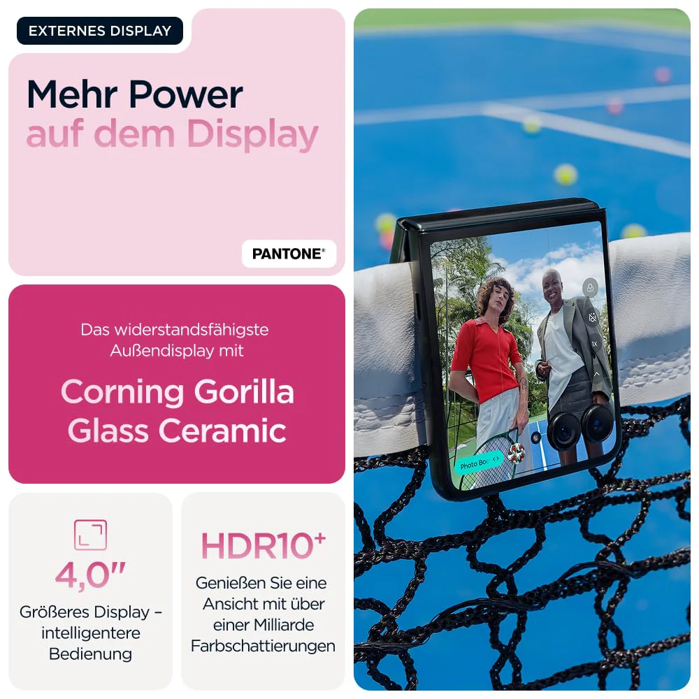 Motorola razr 60 Ultra Flip-Phone (6,96"-pOLED-Display/Robustes 4,0"-Außendisplay mit Gorilla Glass Ceramic, widerstandsfähig, wassergeschützt, 50-MP-Moto-AI-Kamera, 16/512 GB) Pantone Cabaret - Image 11