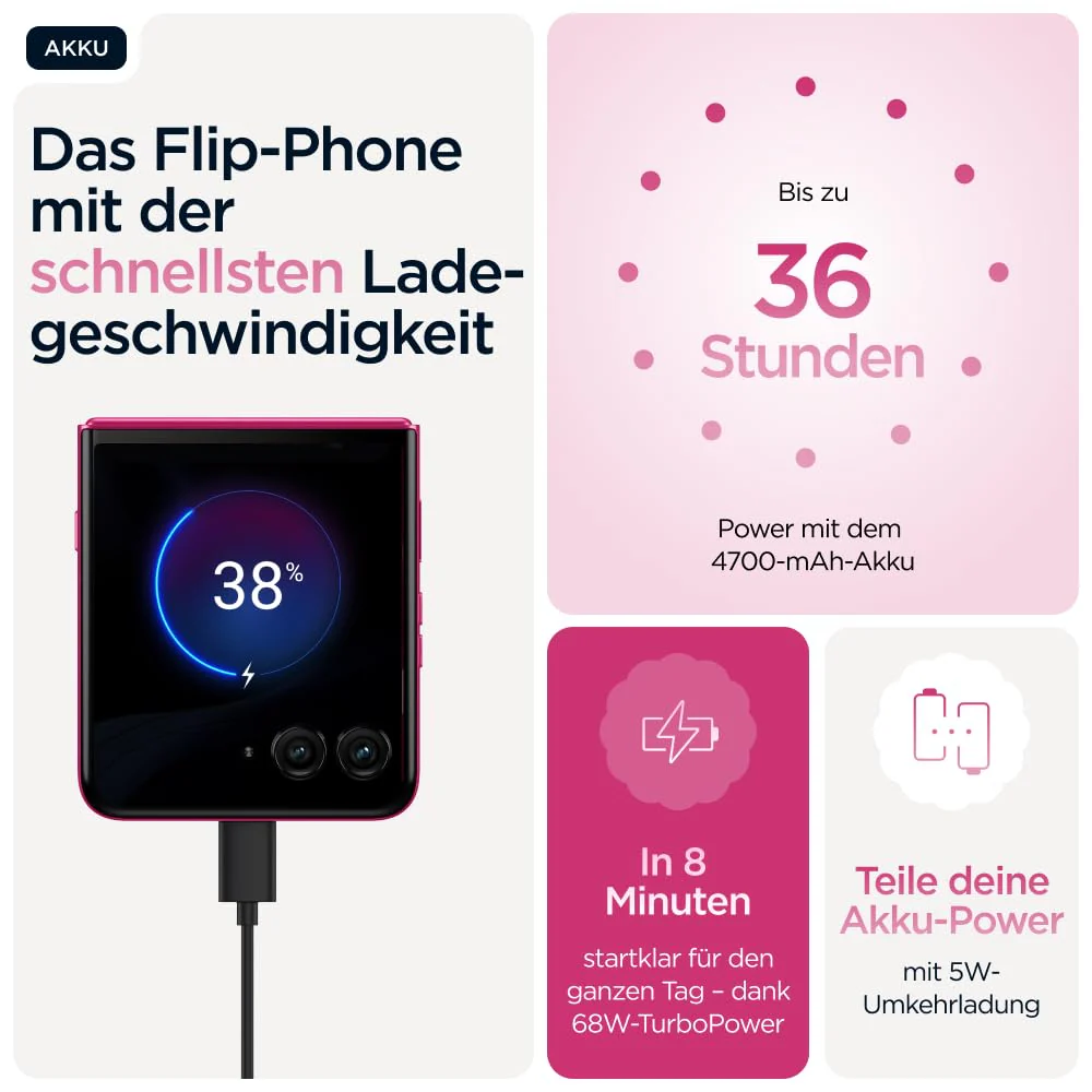Motorola razr 60 Ultra Flip-Phone (6,96"-pOLED-Display/Robustes 4,0"-Außendisplay mit Gorilla Glass Ceramic, widerstandsfähig, wassergeschützt, 50-MP-Moto-AI-Kamera, 16/512 GB) Pantone Cabaret - Image 8