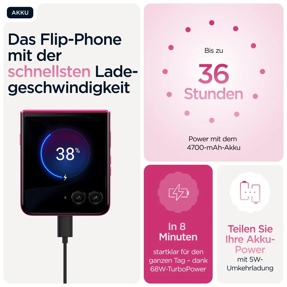 Motorola razr 60 Ultra Flip-Phone (6,96"-pOLED-Display/Robustes 4,0"-Außendisplay mit Gorilla Glass Ceramic, widerstandsfähig, wassergeschützt, 50-MP-Moto-AI-Kamera, 16/512 GB) Pantone Cabaret - Image 9
