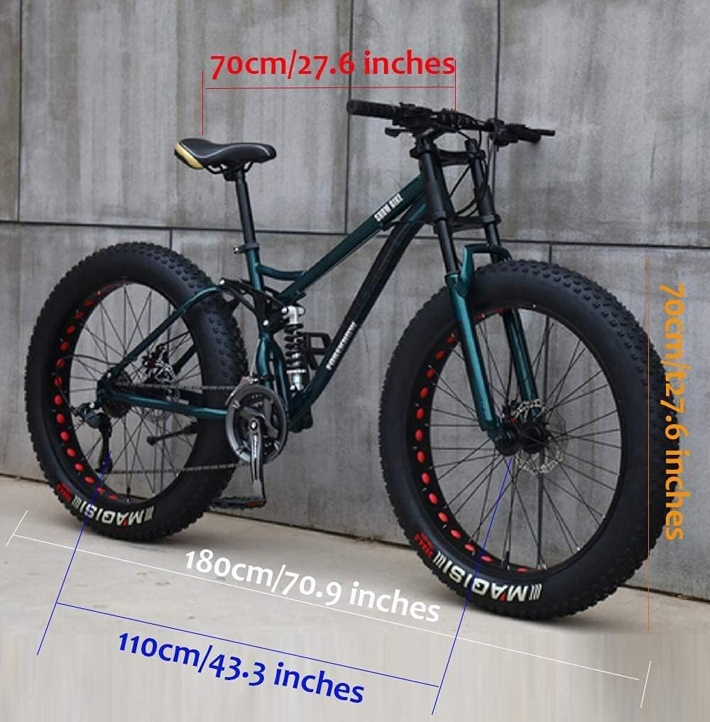 Mountainbike 24/26 Zoll, Fatbike Für Erwachsene, 21 Gang Fahrrad, Rahmen Aus Kohlenstoffstahl, Doppelte Vollfederung, Doppelscheibenbremse C,24in - Image 3