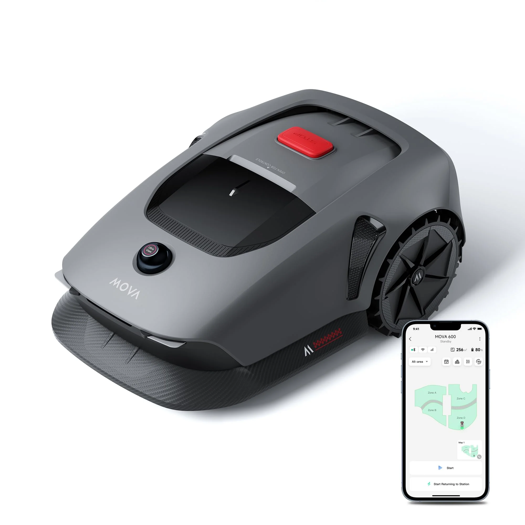 MOVA 600, Rasenmäher Roboter 360° 3D LiDAR Mähroboter ohne Begrenzungskabel & Genaue Kartierung 600 m², Smarte Hindernisvermeidung, App-Steuerung, U-förmiges Schneiden, Sicherheitswarnungen