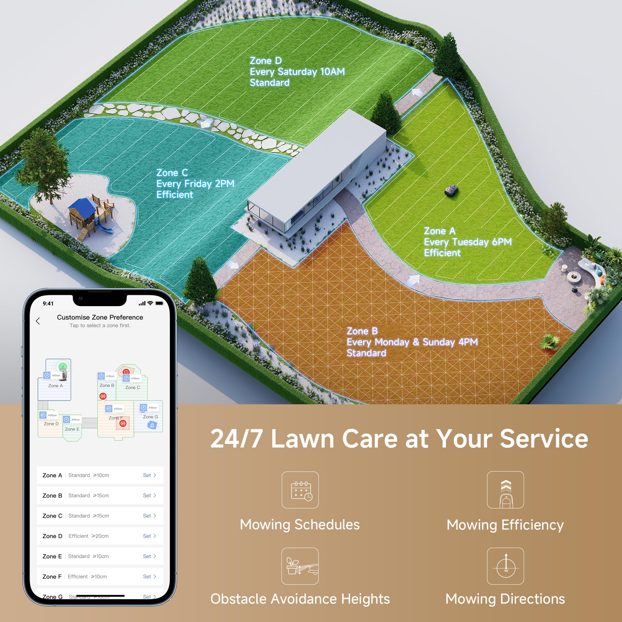 MOVA 600, Rasenmäher Roboter 360° 3D LiDAR Mähroboter ohne Begrenzungskabel & Genaue Kartierung 600 m², Smarte Hindernisvermeidung, App-Steuerung, U-förmiges Schneiden, Sicherheitswarnungen - Image 6