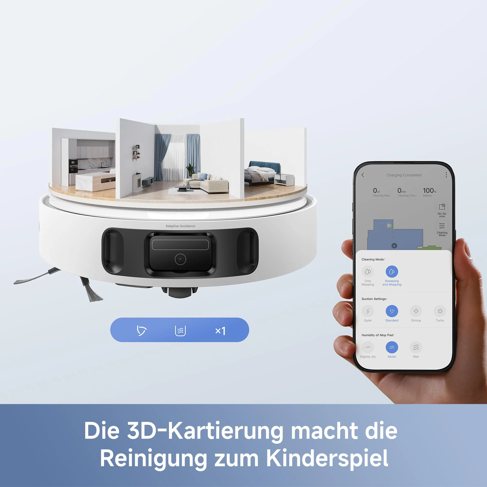 Mova E40 Ultra Saugroboter mit Wischfunktion, Autom. Leerung und 19.000 Pa, MaxiReach-Wischmopp-T., Verhedderungsfreie Seitenbürste, Eingeb. 80-ml-Wasserb, All-in-One-Station zu 75 Tage Reinigung - Image 3