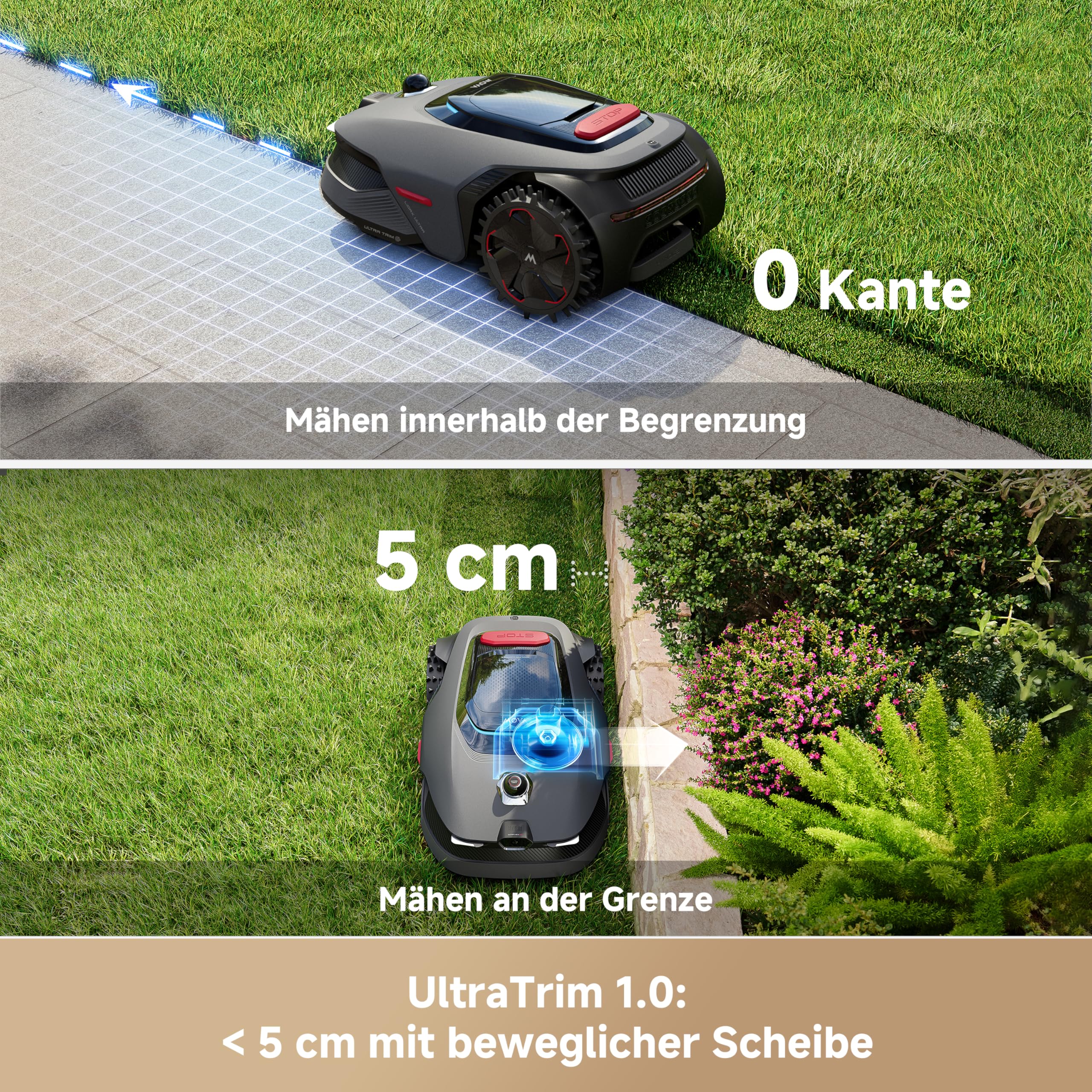 MOVA LiDAX Ultra 1200 Mähroboter ohne Begrenzungskabel, Empf. 1200 m², ohne RTK & automatische Kartenerstellung per 3D-LiDAR mit 360° & AI Vision, 5 cm Kantenschnitt, effiziente Wegeplanung in U-Form - Image 4