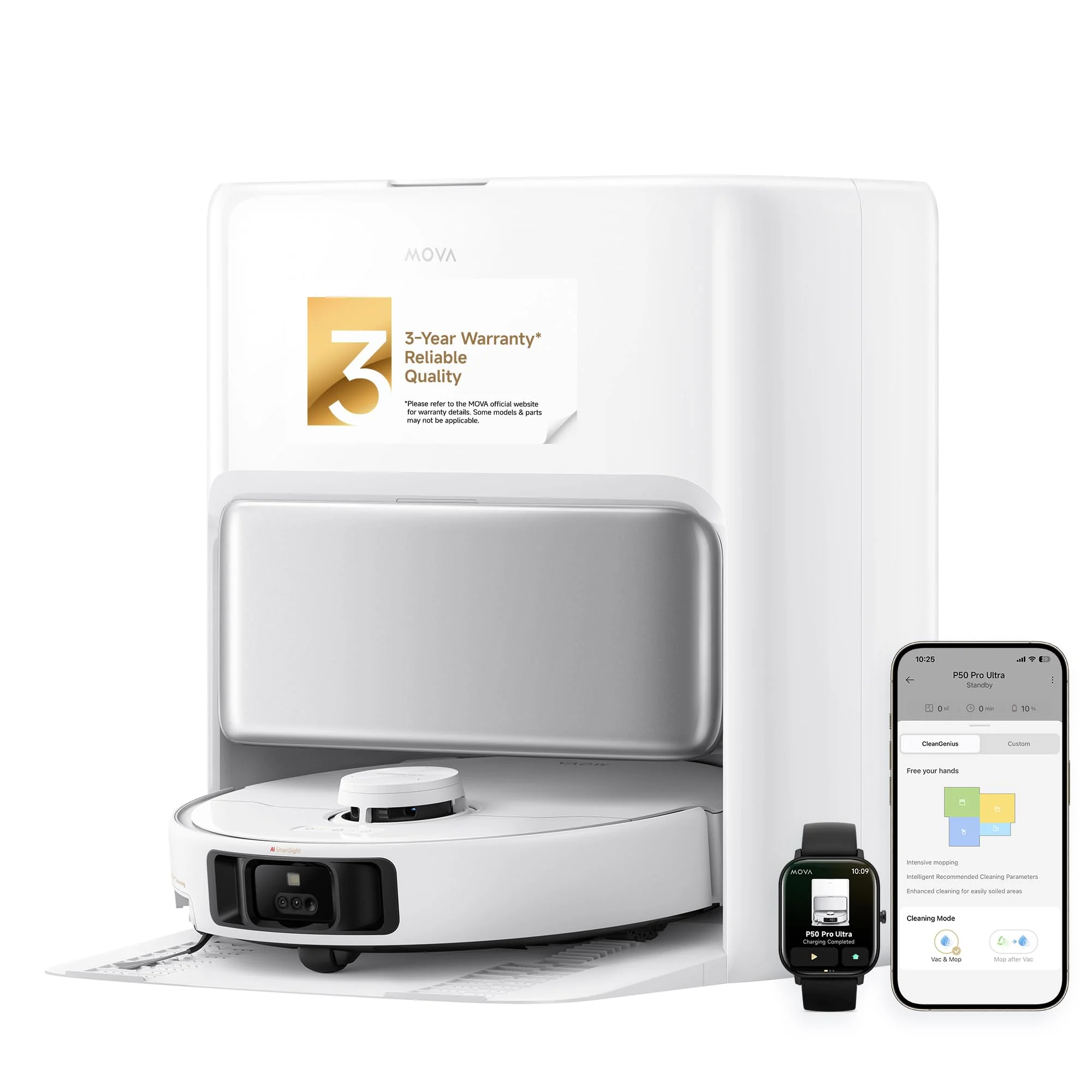 Mova P50 Pro Ultra Saugroboter mit Wischfunktion, 19.000 Pa Saugkraft, 75 ℃ Heißwasser-Moppwäsche, automatische Reinigung, automatische Entleerung, automatische Nachfüllung, Hindernisvermeidung - Image 5