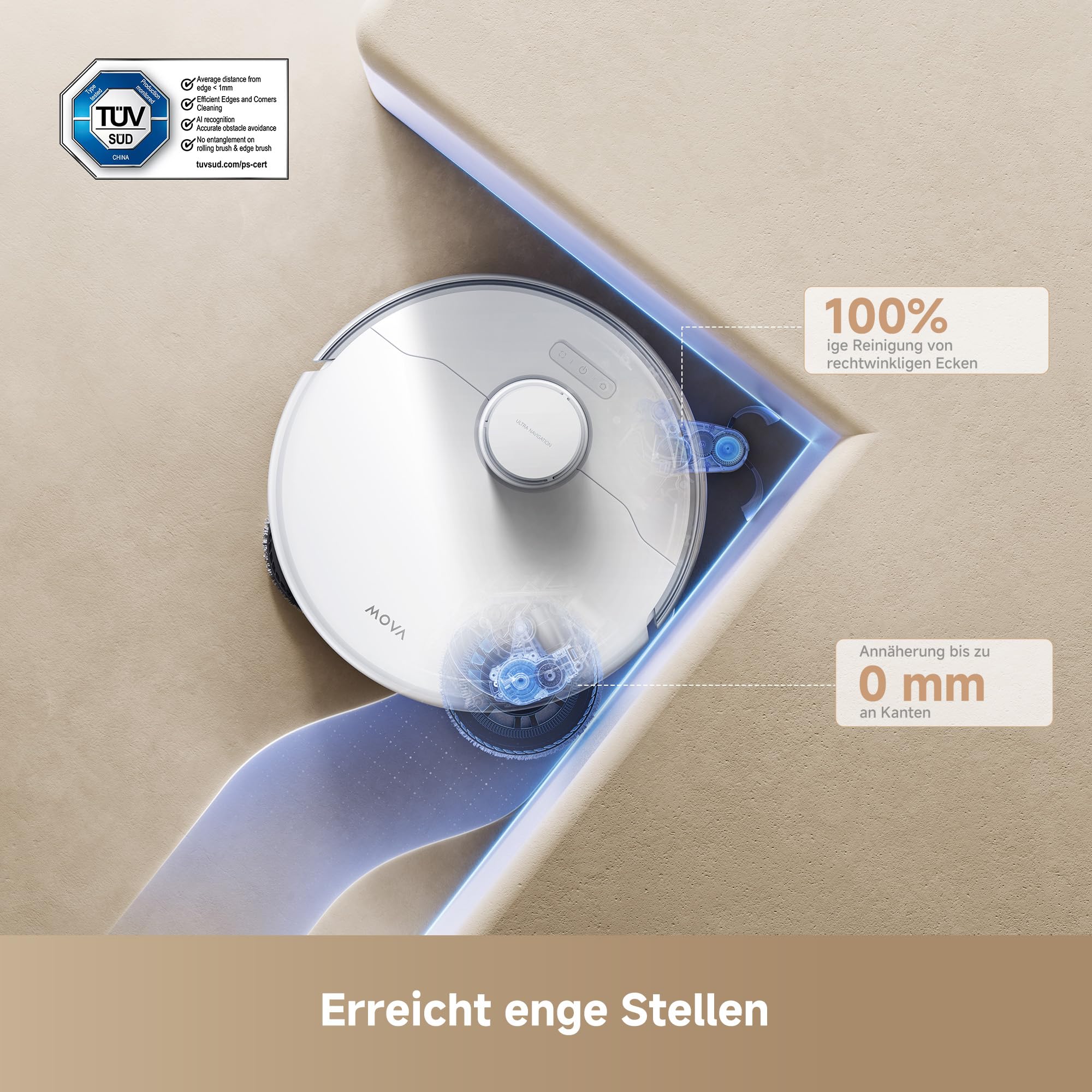 Mova P50 Ultra Saugroboter mit flexiblem Wischmopp, 19.000 Pa Saugkraft, Ecken- und Kantenreinigung, automatische Reinigung von Wischmopp und Waschbrett bei 75 ℃, automatische Leerung & Nachfüllung - Image 9
