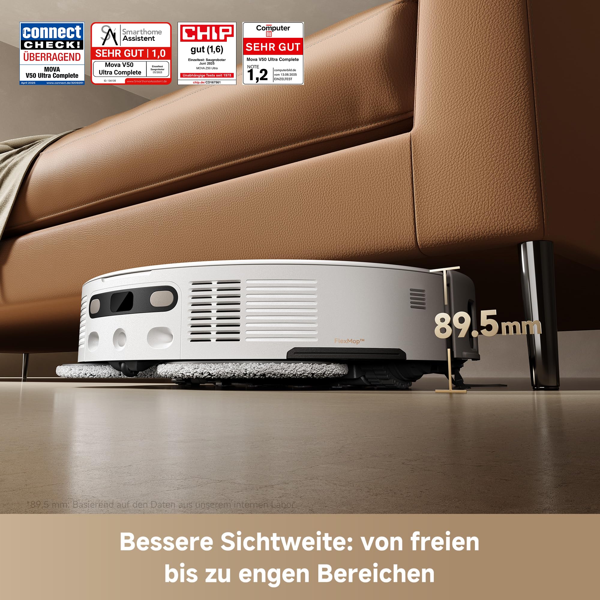 Mova V50 Ultra Complete Saugroboter mit Wischfunktion 24.000 Pa, 6cm Hindernisüberwindung, Liftable Navigation+RGB AI+LED, 80℃ Heißwasserwäsche & 63℃ Selbsttrocknung, DuoSolution System, Tricut Bürste - Image 8