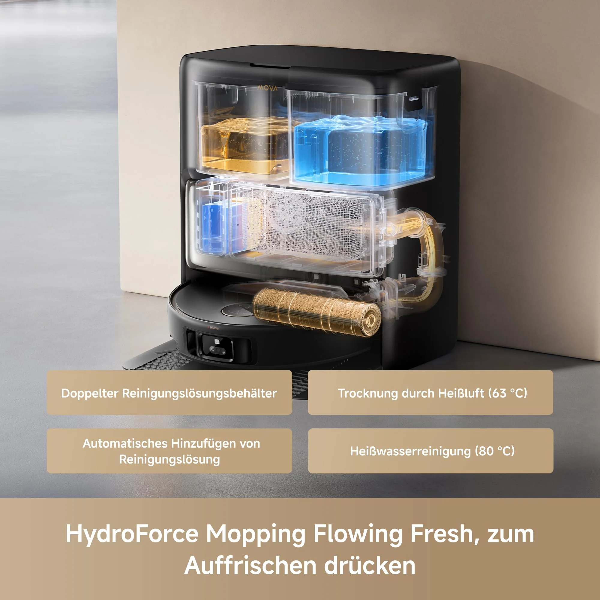 Mova Z60 Ultra Roller Complete Saugroboter mit Wischfunktion 28.000 Pa, LiftPro-Gehäuse, 8 cm Hindernisse, DToF+Dual Laser+RGB/LED-Hindernisvermeidung, AutoShield für Teppich, MaxiReach Mopp & Bürste - Image 3