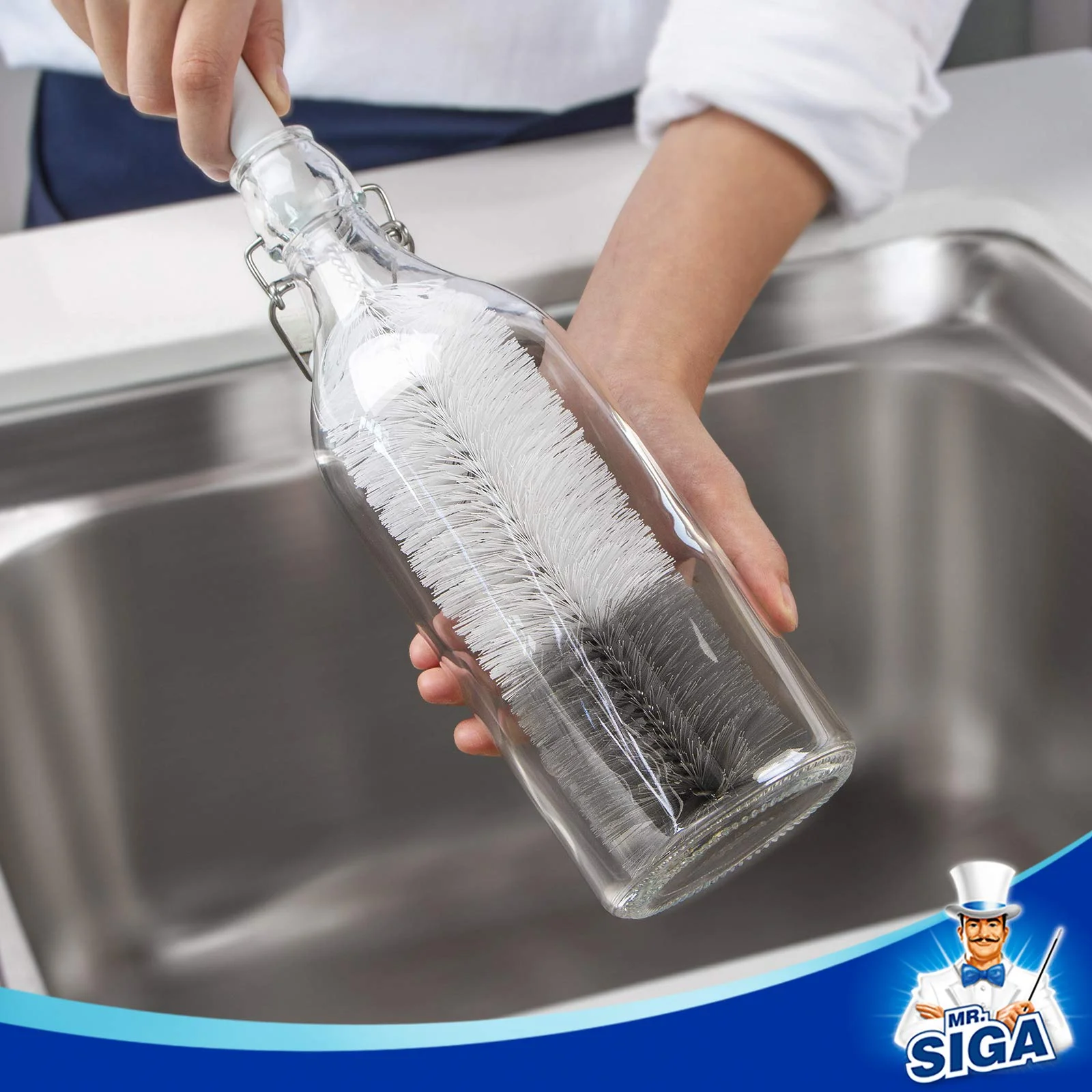 MR.SIGA 5er Pack Flaschenbürste-Reinigungsset mit Aufbewahrungshalter, Reinigungsbürste für Lange Flaschen mit schmalem Hals, Wasserflaschen, Babyflaschen, Trinkgläser