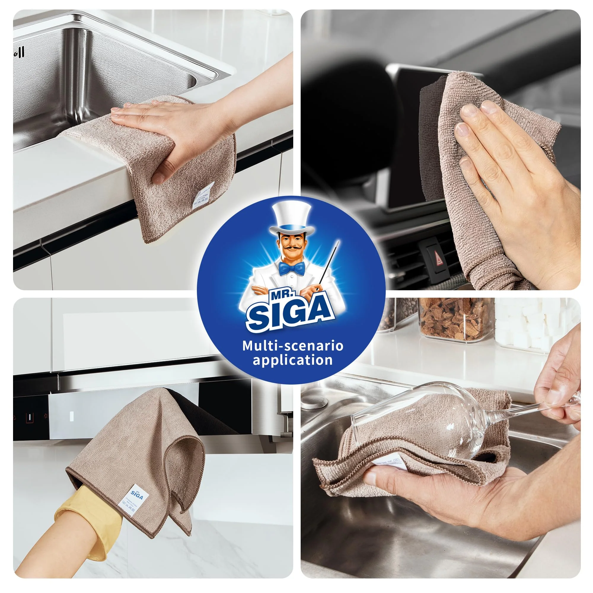 MR.SIGA Mikrofaser-Reinigungstücher, Allzweck-Mikrofaser-Handtücher, streifenfreie Tücher, 12 Stück, Weizen, Größe 32 x 32 cm - Image 4