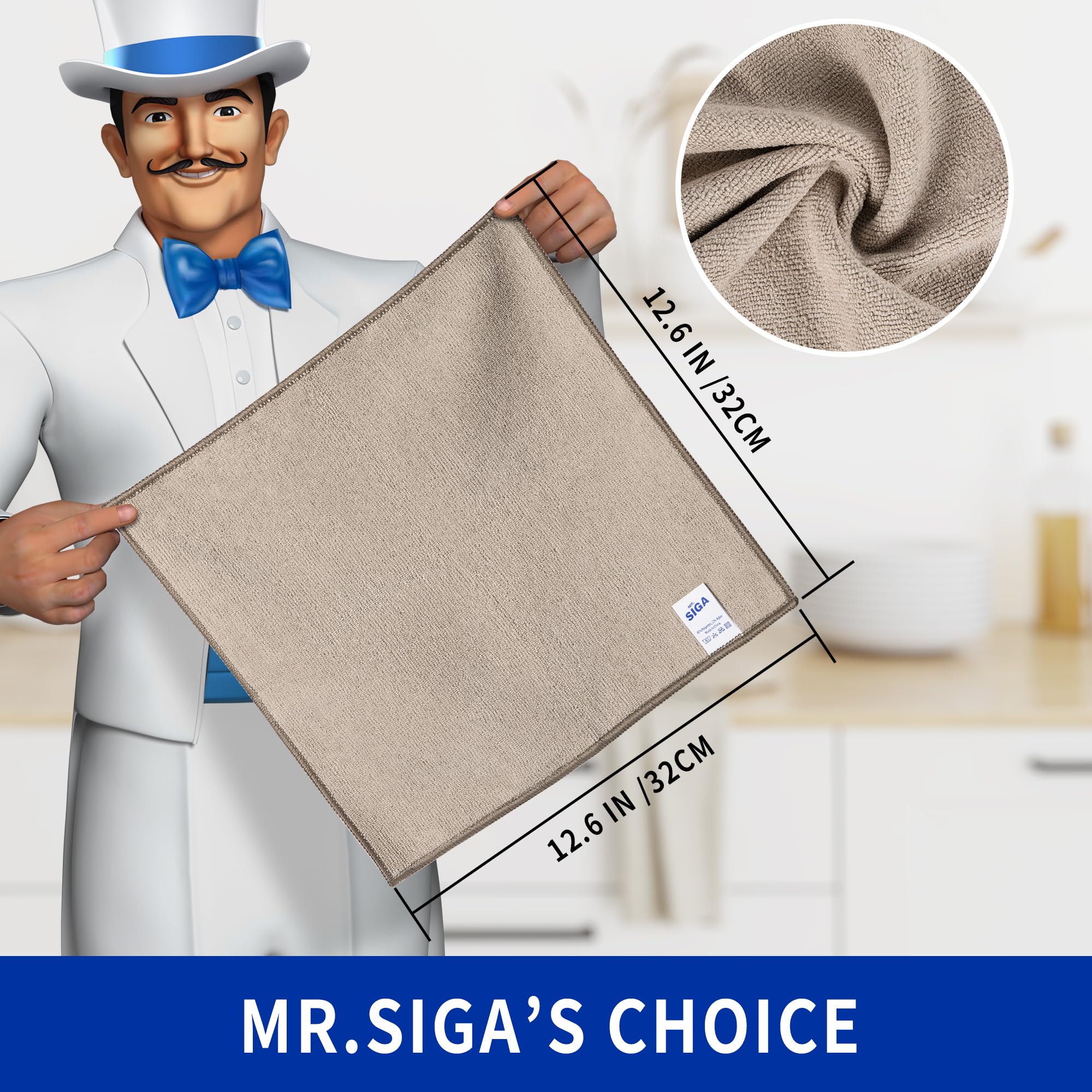MR.SIGA Mikrofaser-Reinigungstücher, Allzweck-Mikrofaser-Handtücher, streifenfreie Tücher, 12 Stück, Weizen, Größe 32 x 32 cm - Image 6