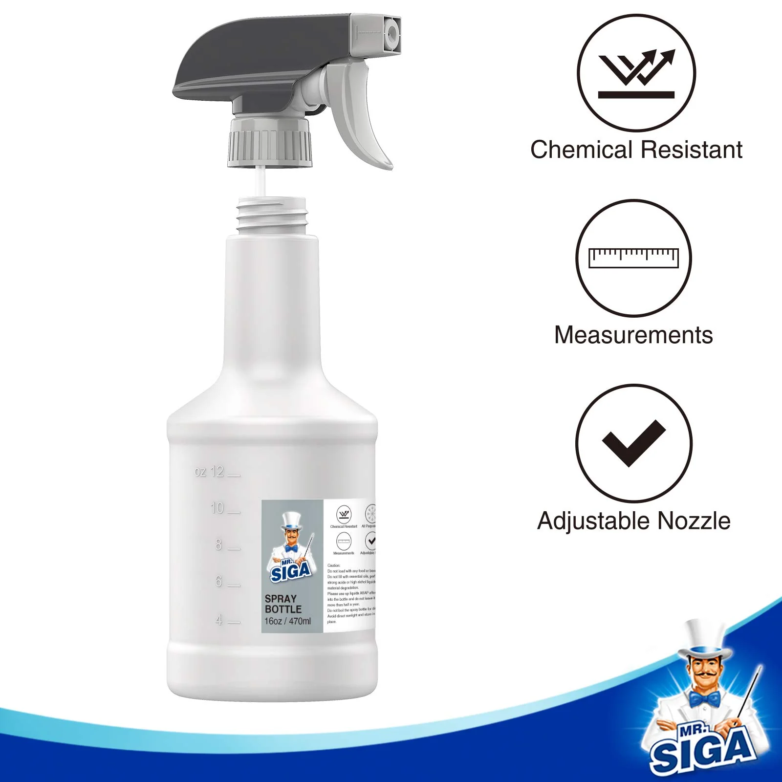 MR.SIGA Sprühflasche zerstäubere Wassersprühflasche verstellbare Nebelsprühflasche zum bügeln für Pflanzen Friseur Küche Backen wiederverwendbar, 3er-Pack, 16 Unzen - Image 4