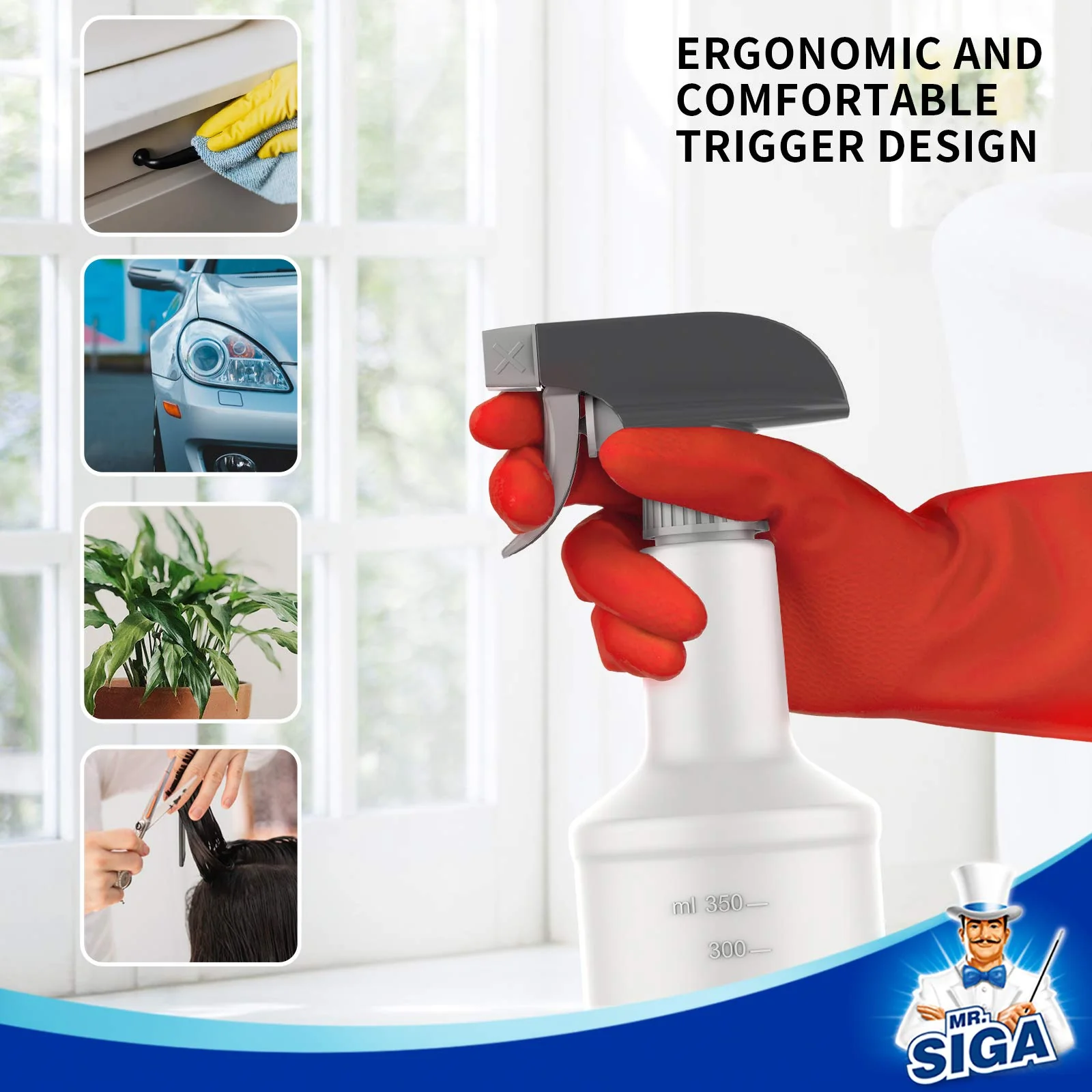 MR.SIGA Sprühflasche zerstäubere Wassersprühflasche verstellbare Nebelsprühflasche zum bügeln für Pflanzen Friseur Küche Backen wiederverwendbar, 3er-Pack, 16 Unzen - Image 5