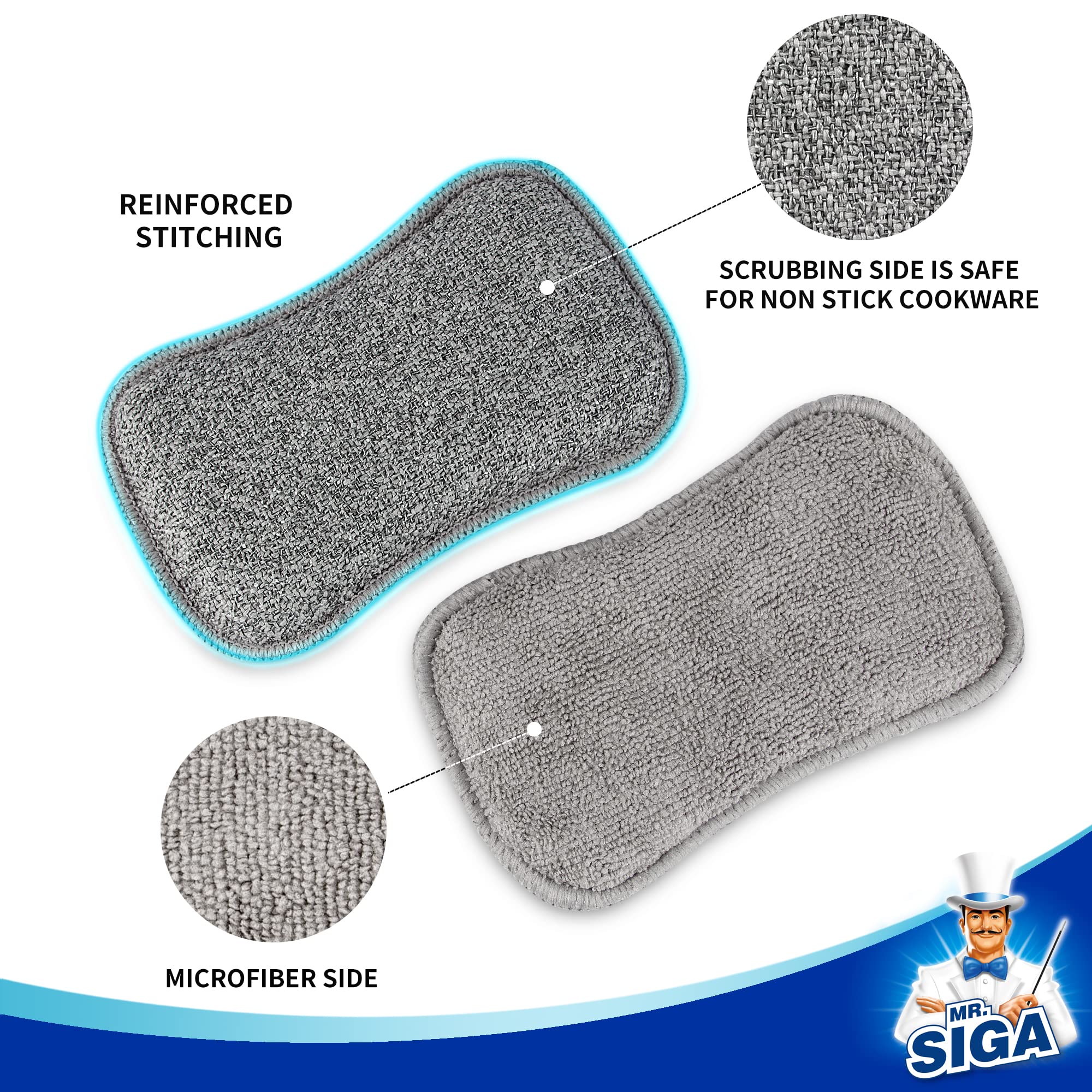 MR.SIGA Zweiseitig Spülschwamm, Scheuerschwämme für Küche Geschirr, 6 Stücke - Image 3