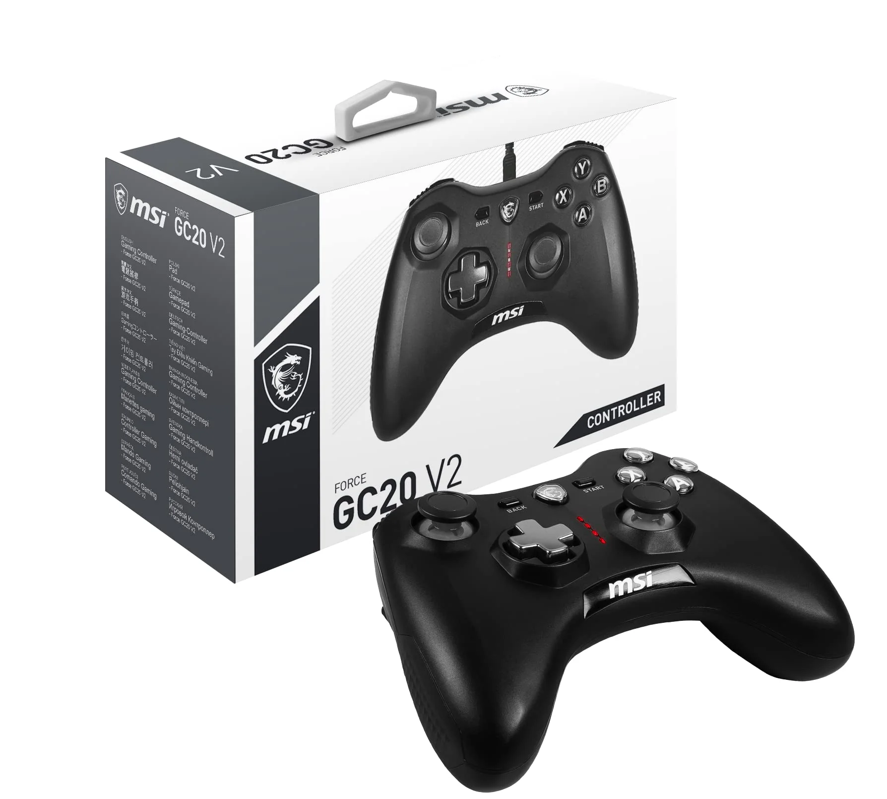 MSI FORCE GC20 V2 Kabelgebundener PC-Gamepad Controller - austauschbare D-Pad-Abdeckungen, zwei Vibrationsmotoren, USB 2.0 - schwarz, kabelgebunden