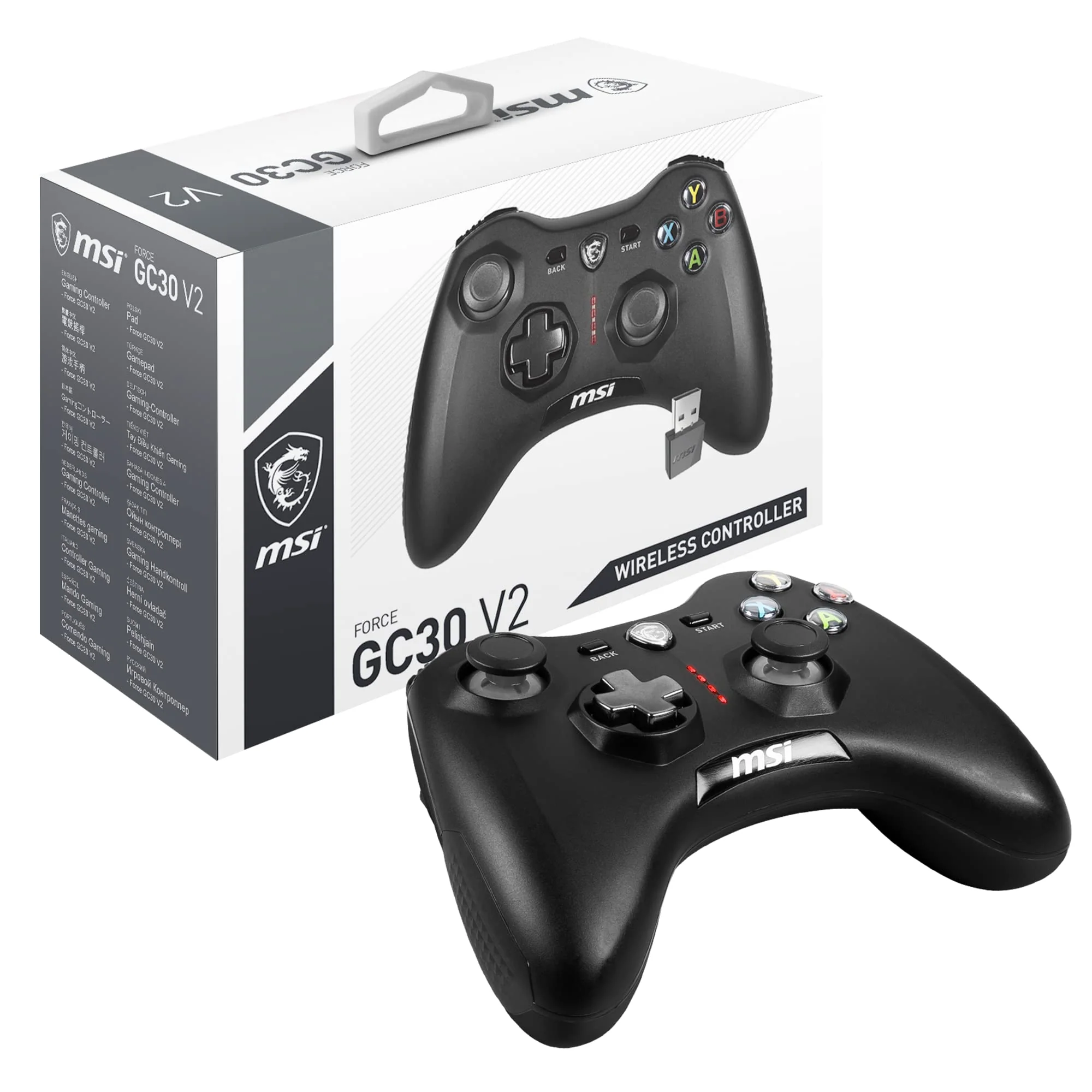 MSI FORCE GC30 V2 Kabelloser PC-Gamepad Controller - 2,4 GHz, 600mAh Li-Ionen-Akku, austauschbare D-Pad-Abdeckungen, zwei Vibrationsmotoren, USB 2.0 - schwarz, kabelgebunden/kabellos - Image 2