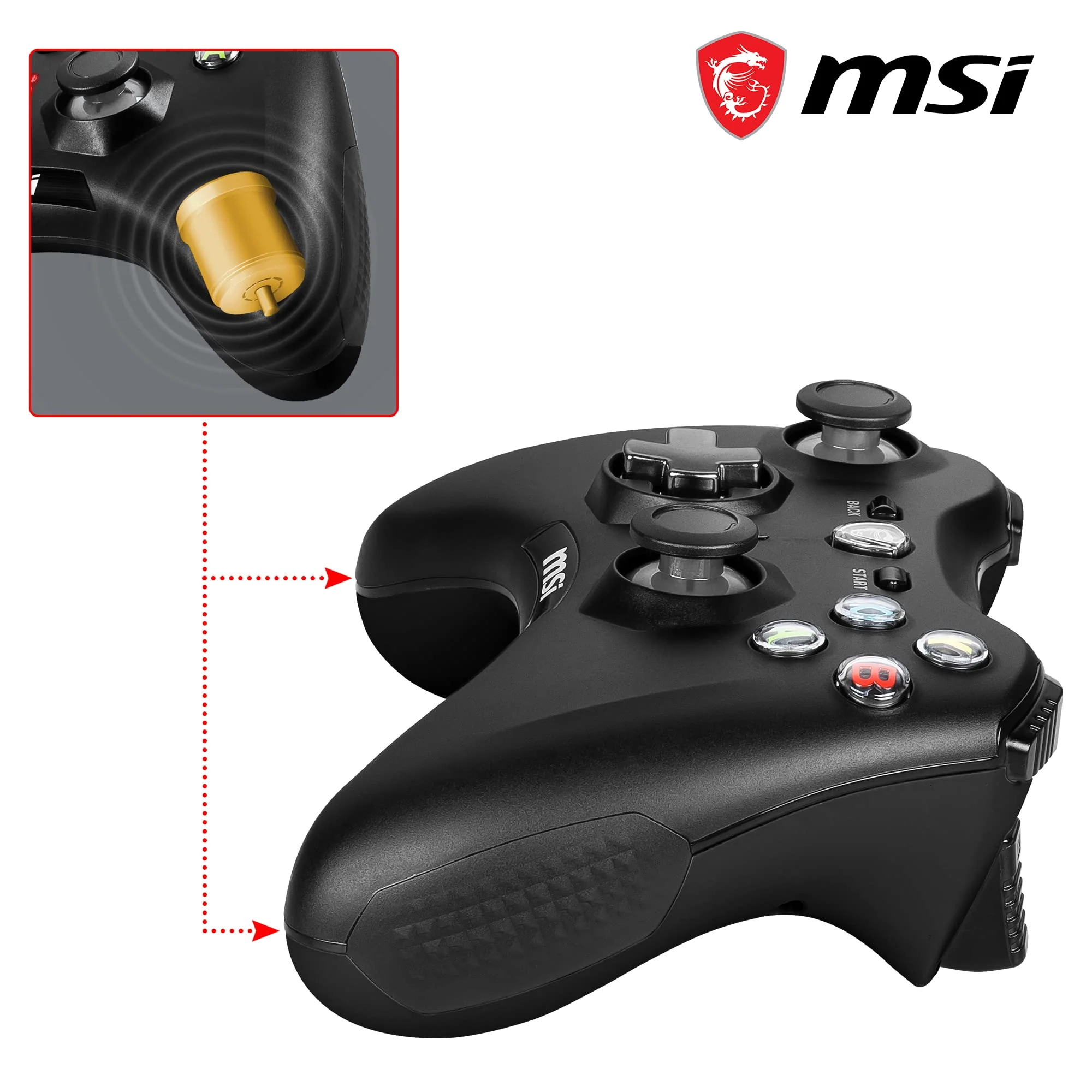 MSI FORCE GC30 V2 Kabelloser PC-Gamepad Controller - 2,4 GHz, 600mAh Li-Ionen-Akku, austauschbare D-Pad-Abdeckungen, zwei Vibrationsmotoren, USB 2.0 - schwarz, kabelgebunden/kabellos - Image 4