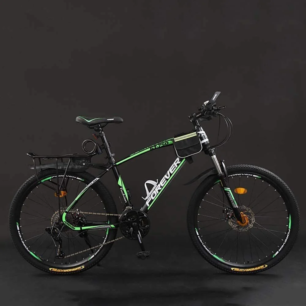 MU Fahrrad, 24 Zoll 21/24/27/30 Geschwindigkeit Mountain Bikes, Hard Tail-Gebirgsfahrrad, Leicht Fahrrad Mit Verstellbarem Sitz, Doppelscheibenbremse,Schwarz Grün,24 Geschwindigkeit