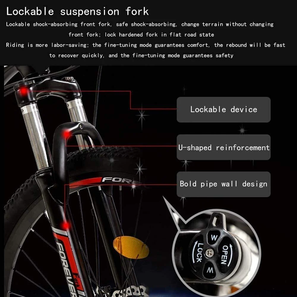 MU Fahrrad, 24 Zoll 21/24/27/30 Geschwindigkeit Mountain Bikes, Hard Tail-Gebirgsfahrrad, Leicht Fahrrad Mit Verstellbarem Sitz, Doppelscheibenbremse,Schwarz Grün,27 Geschwindigkeit - Image 5