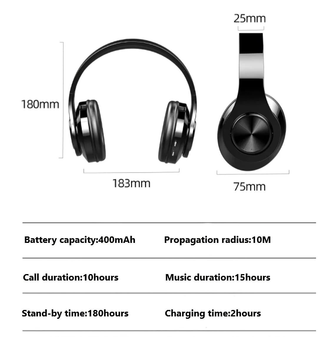 MUARRON Bluetooth 5.0 Kabellose kopfhörer Over Ear mit Mikrofon- HiFi Stereo Faltbare Kabellose Headset-Unterwegs Musik hören und telefonieren (schwarz) - Image 4