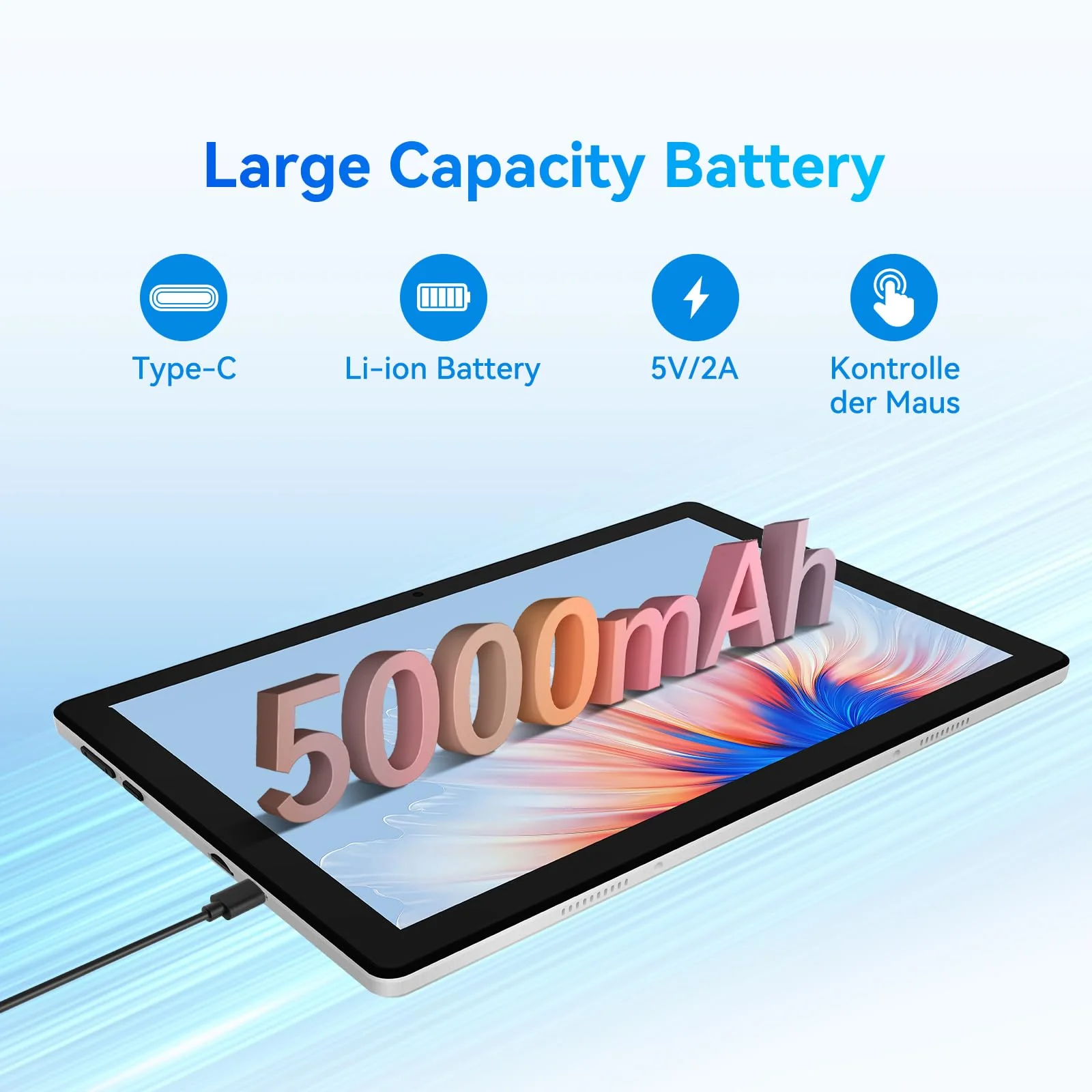 MUISOO Android 14 Tablet, Octa-Core 10 Zoll, 10 GB + 64 GB (erweiterbar auf 1 TB), Android Tablet mit Bluetooth 5.3, WiFi 6, Dual-Kamera, 5 MP + 8 MP, Face ID, 4G Wireless Dongle (Weiß) - Image 2