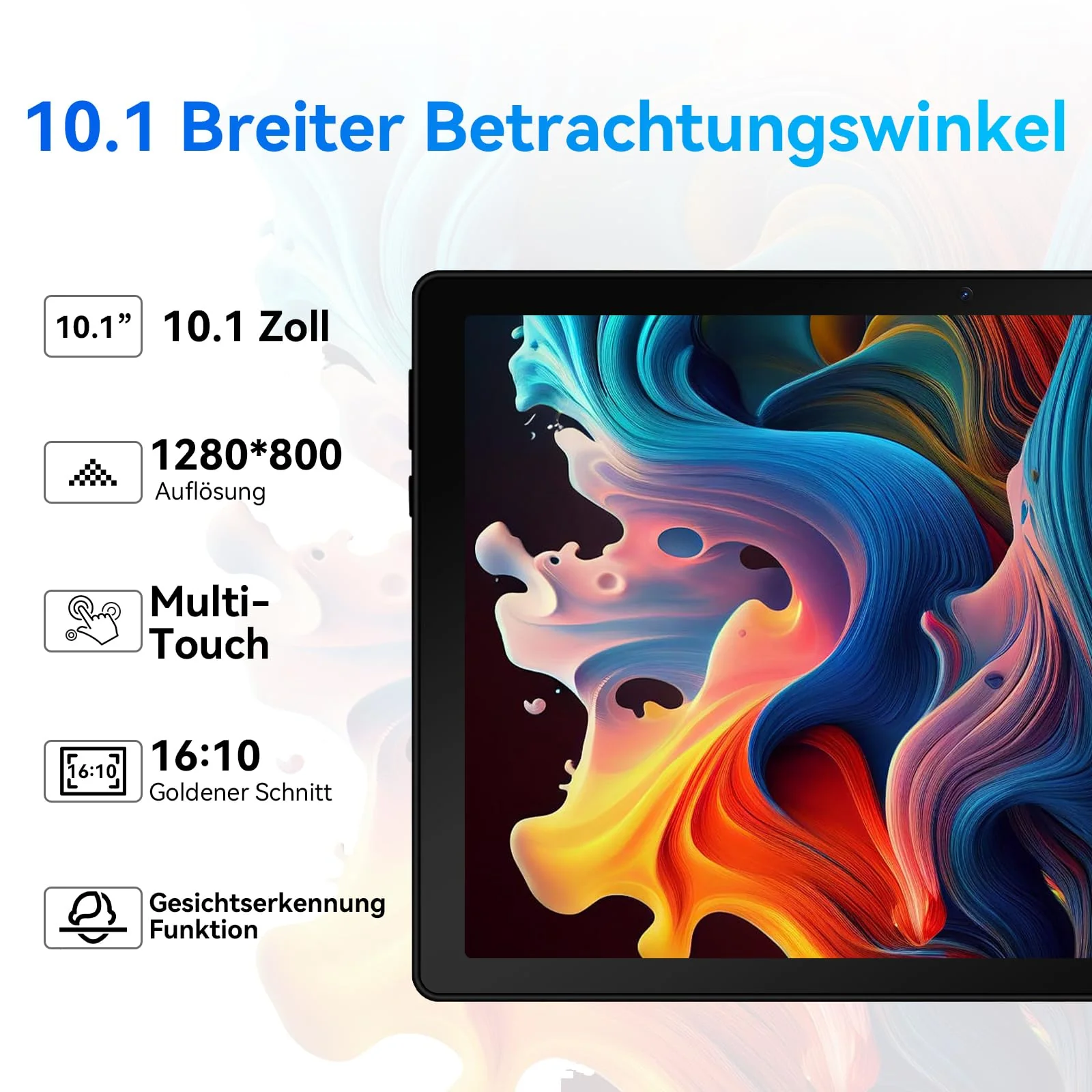 MUISOO Android 14 Tablet, Octa-Core 10 Zoll, 10 GB + 64 GB (erweiterbar auf 1 TB), Android Tablet mit Bluetooth 5.3, WiFi 6, Dual-Kamera, 5 MP + 8 MP, Face ID, 4G Wireless Dongle (Weiß) - Image 3