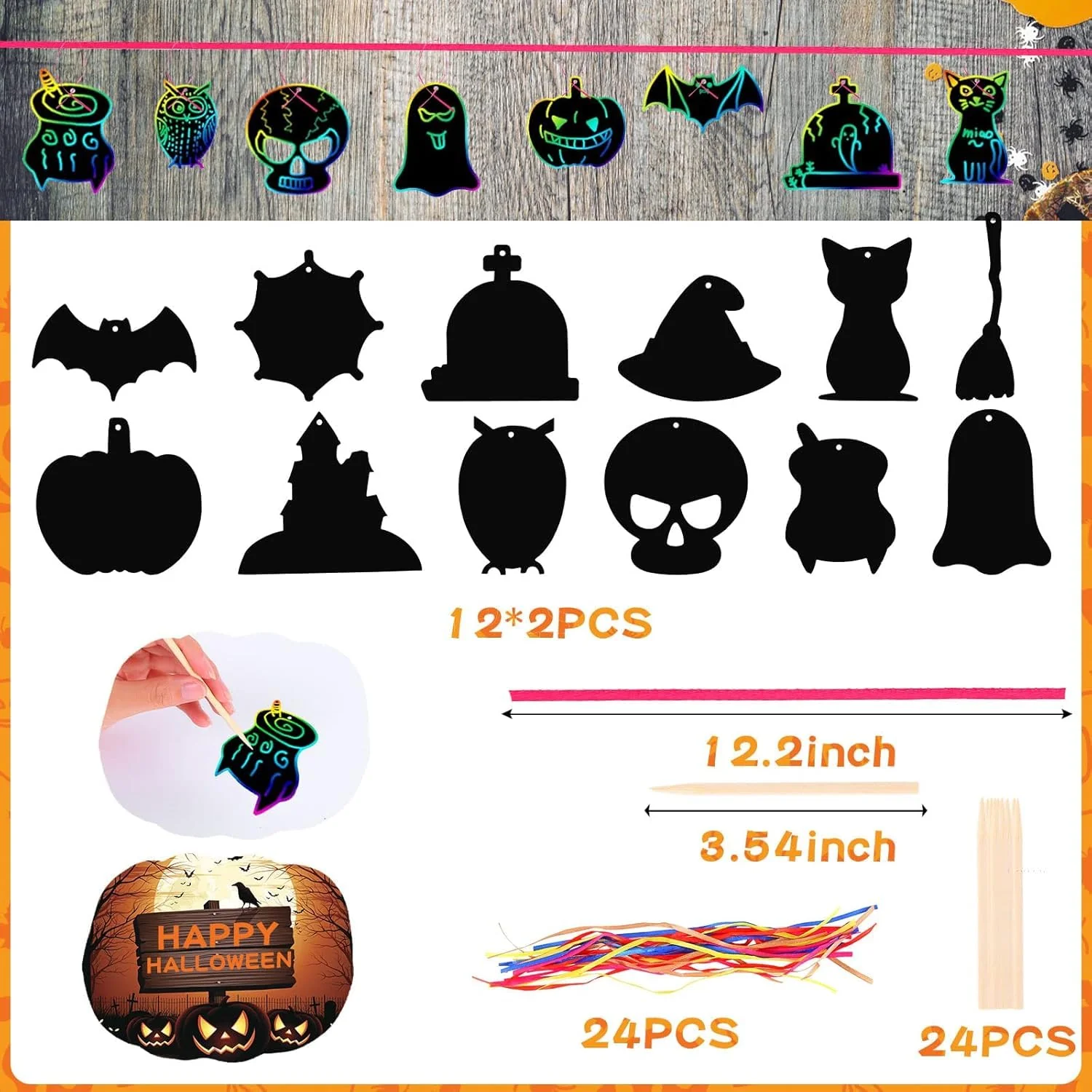 Multi-Item Halloween Party Favors für Kinder, 192 Teile Geschenkset mit Goodie Tüten, Bleistifte, Lineale, Stempel & Radiergummis in Grusel-Design für Süßes oder Saures, Schule & Klassenraum - Image 4
