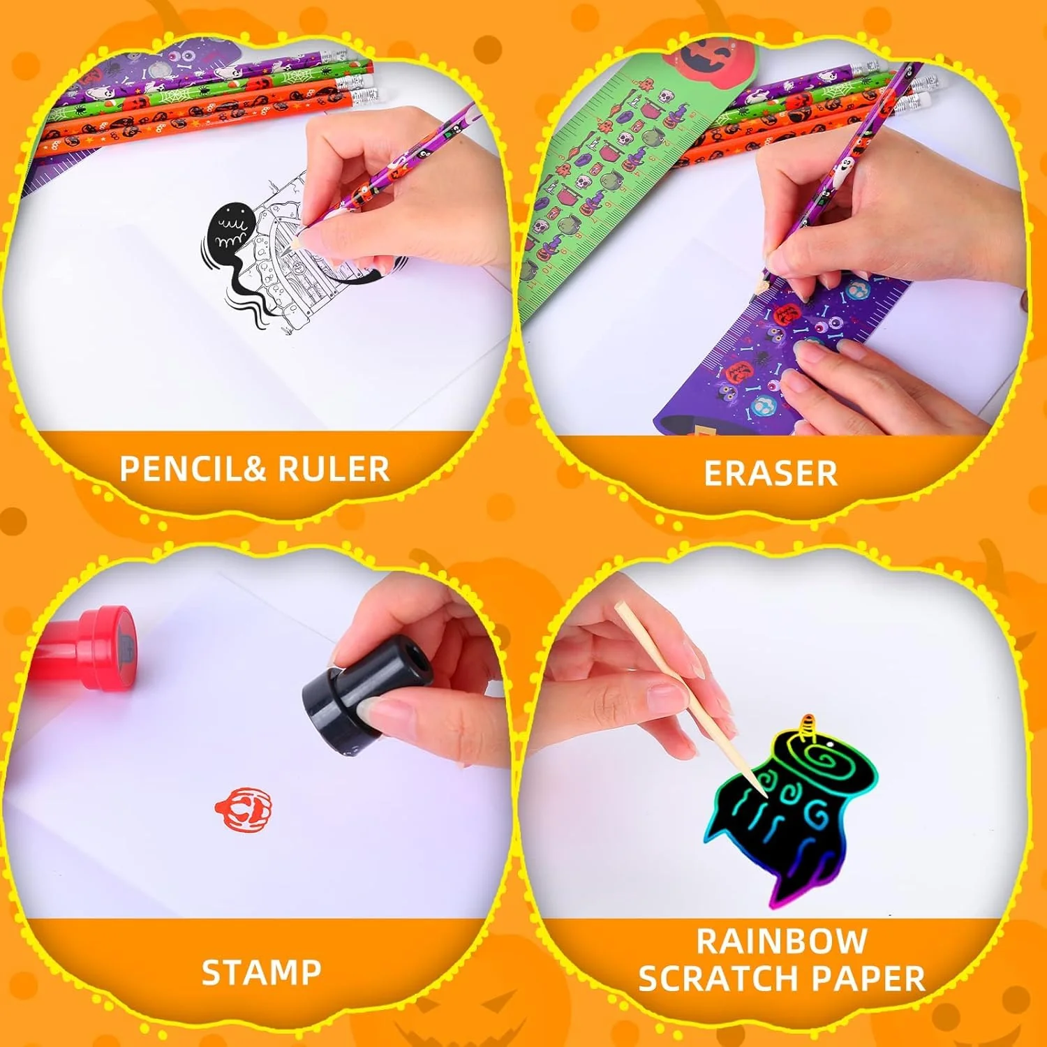 Multi-Item Halloween Party Favors für Kinder, 192 Teile Geschenkset mit Goodie Tüten, Bleistifte, Lineale, Stempel & Radiergummis in Grusel-Design für Süßes oder Saures, Schule & Klassenraum - Image 5