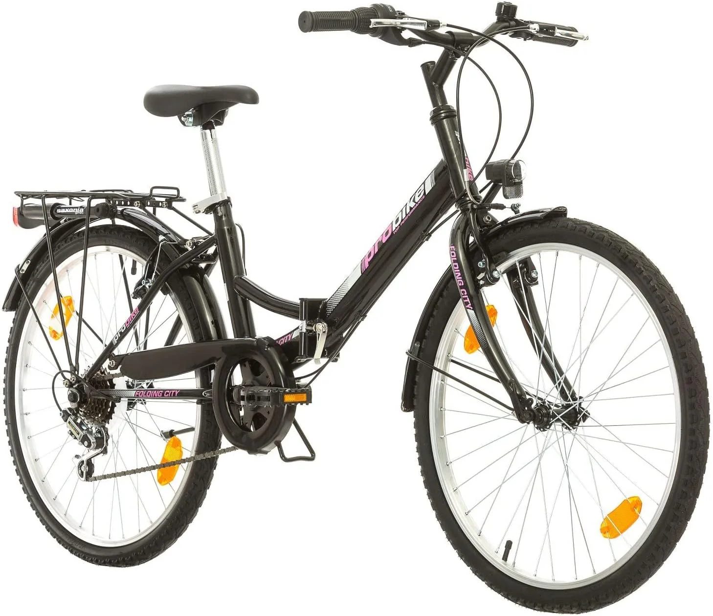 Multibrand Distribution Probike Folding City 24 Zoll Klapprad Faltrad 6 Gang für Damen, Mädchen geeignet ab 135-160 cm (Schwarz2-Rosa + Kotflügel) - Image 12