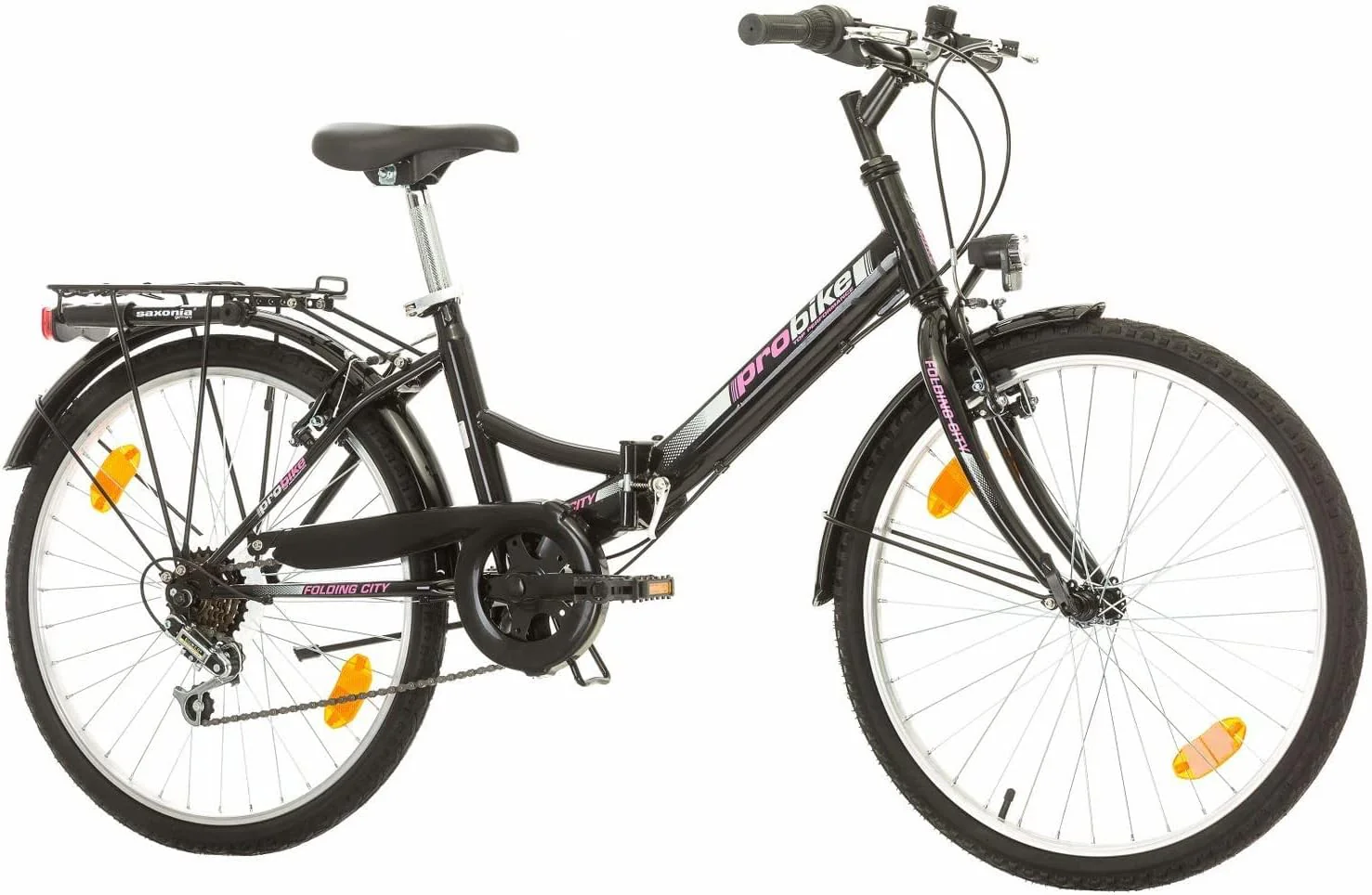Multibrand Distribution Probike Folding City 24 Zoll Klapprad Faltrad 6 Gang für Damen, Mädchen geeignet ab 135-160 cm (Schwarz2-Rosa + Kotflügel) - Image 6