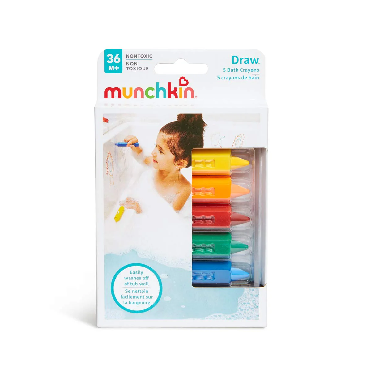 Munchkin Bath Crayons | Colourful Bath Toy Mess-Free Shower Toys | Draws on Tiles & Porcelain | Washable Baby Bath Toy - Set of 5 Crayons - Image 7