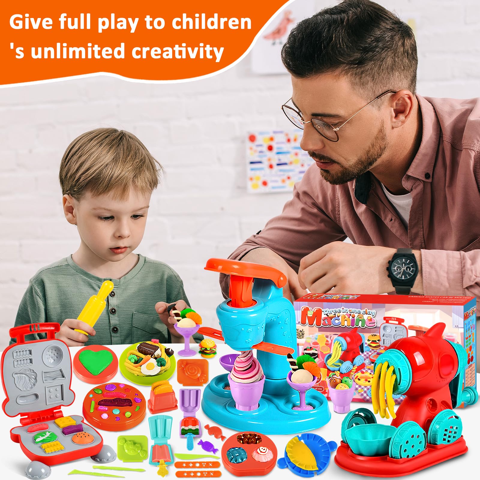 MUOIVG 51 Stück Knete Dough Set für Kinder, Kitchen Creations Nudelmaschine Spielset Burger Eiscreme, Zubehör mit Accessoires und 12 Dosen, Spielzeug Geschenk für Mädchen & Jungen 2-10 Jahre - Image 3