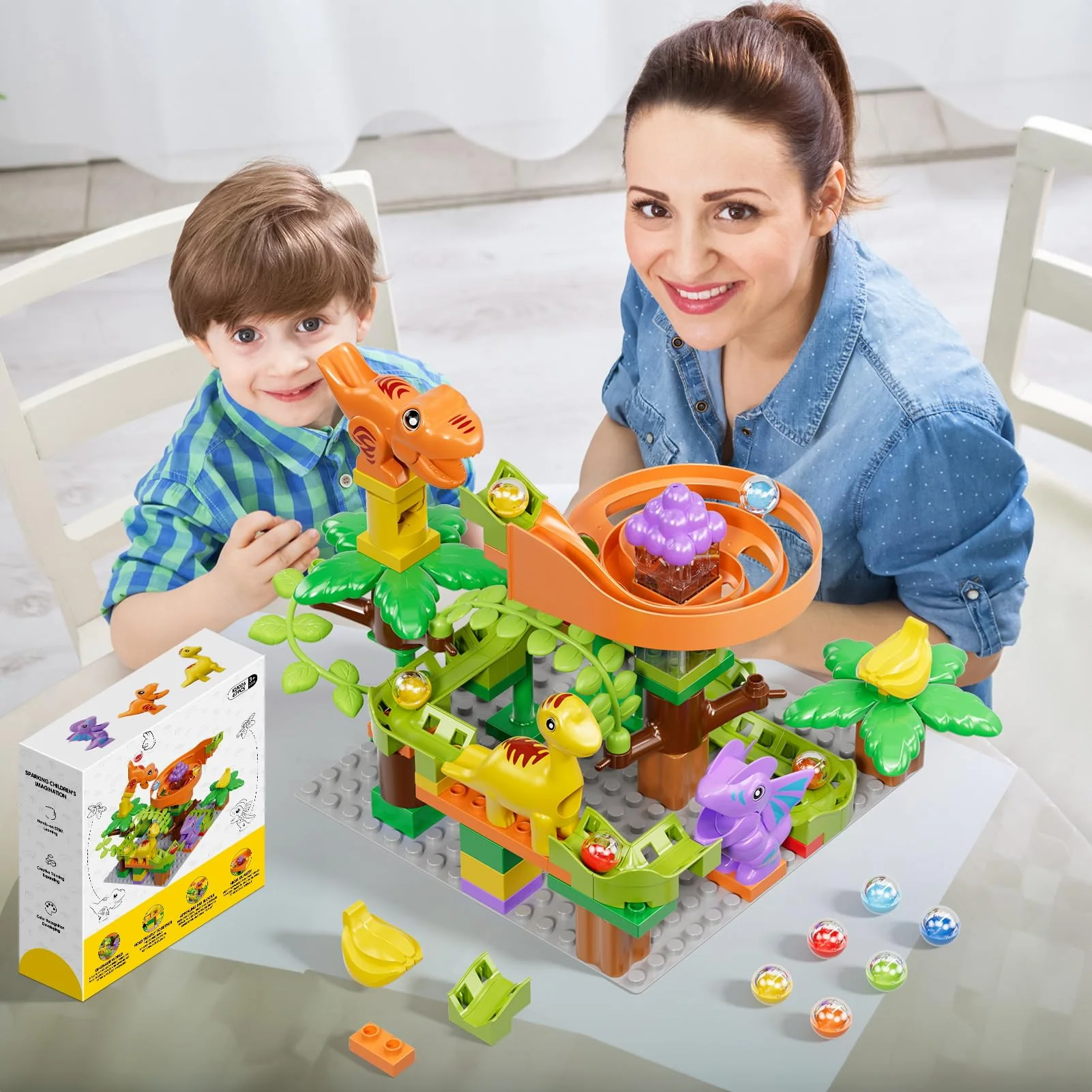 Murmelbahn Bausteine Dinosaurier Spielzeuge, Kinder STEM Spielzeug Dino Kugelbahn Set ab 3 4 5 6 Jahre Jungen Mädchen, 67 Pcs groß Blöcke Ball Race Lernspielzeug für Jungen Mädchen 3-7 Jahre - Image 2