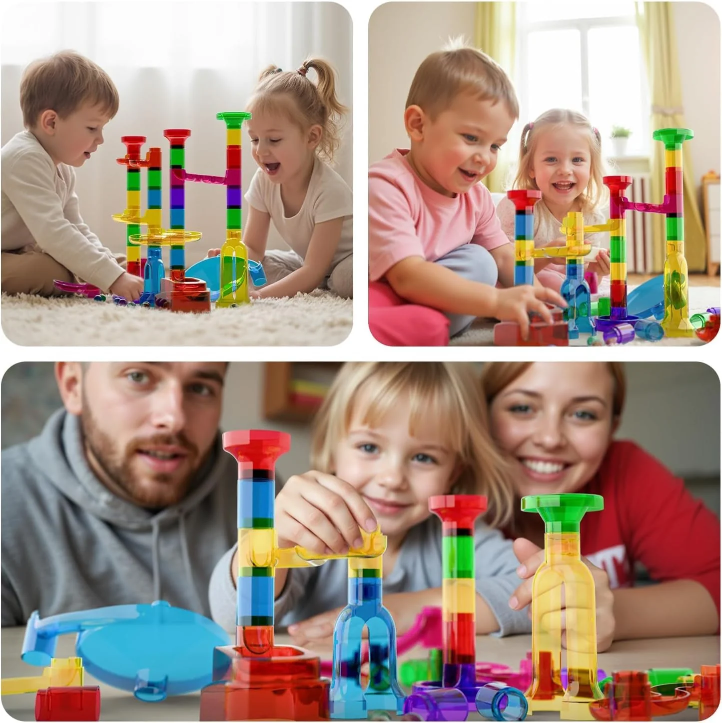 Murmelbahn Logikspiele Mehrfarbige kugelbahn 109 Stück transparent Bahnelementen und murmeln STEM Marble Rush Doppelspiel Spielzeug Geschenk für Kinder Jungen Mädchen ab 3-12 Jahre - Image 2