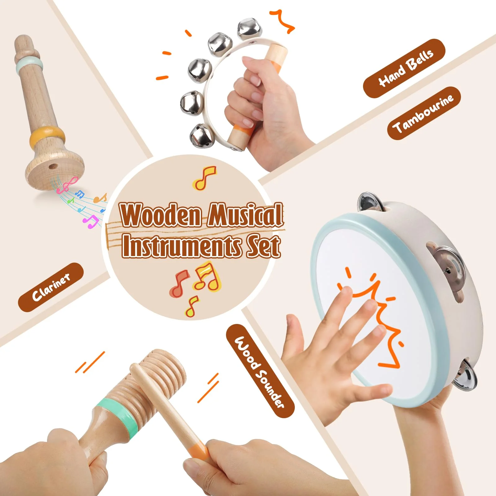 Musikinstrumente für Kinder ab 1-3 Jahre Holz Montessori Instrumente Musikinstrumente Baby 6 bis 12 Monate Percussion-Instrumente Musikspielzeug-Set für Kleinkinde (Natürlich) - Image 6