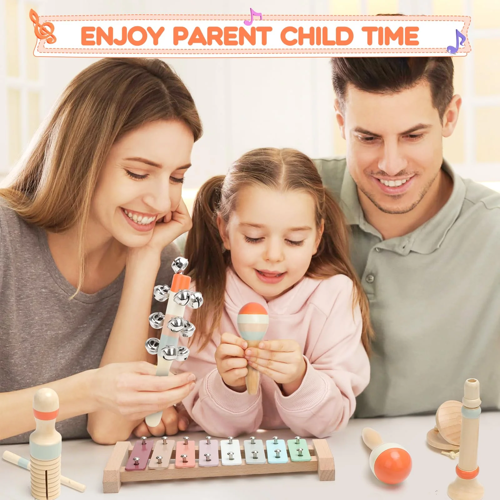Musikinstrumente für Kinder, Kinderspielzeug ab 3 Jahre, Montessori Spielzeug, Holzspielzeug Baby Schlagzeug Kinder Trommel, Percussion-Instrumente Set, Geschenkideen für Jungen Mädchen 3+(9 in 1) - Image 3