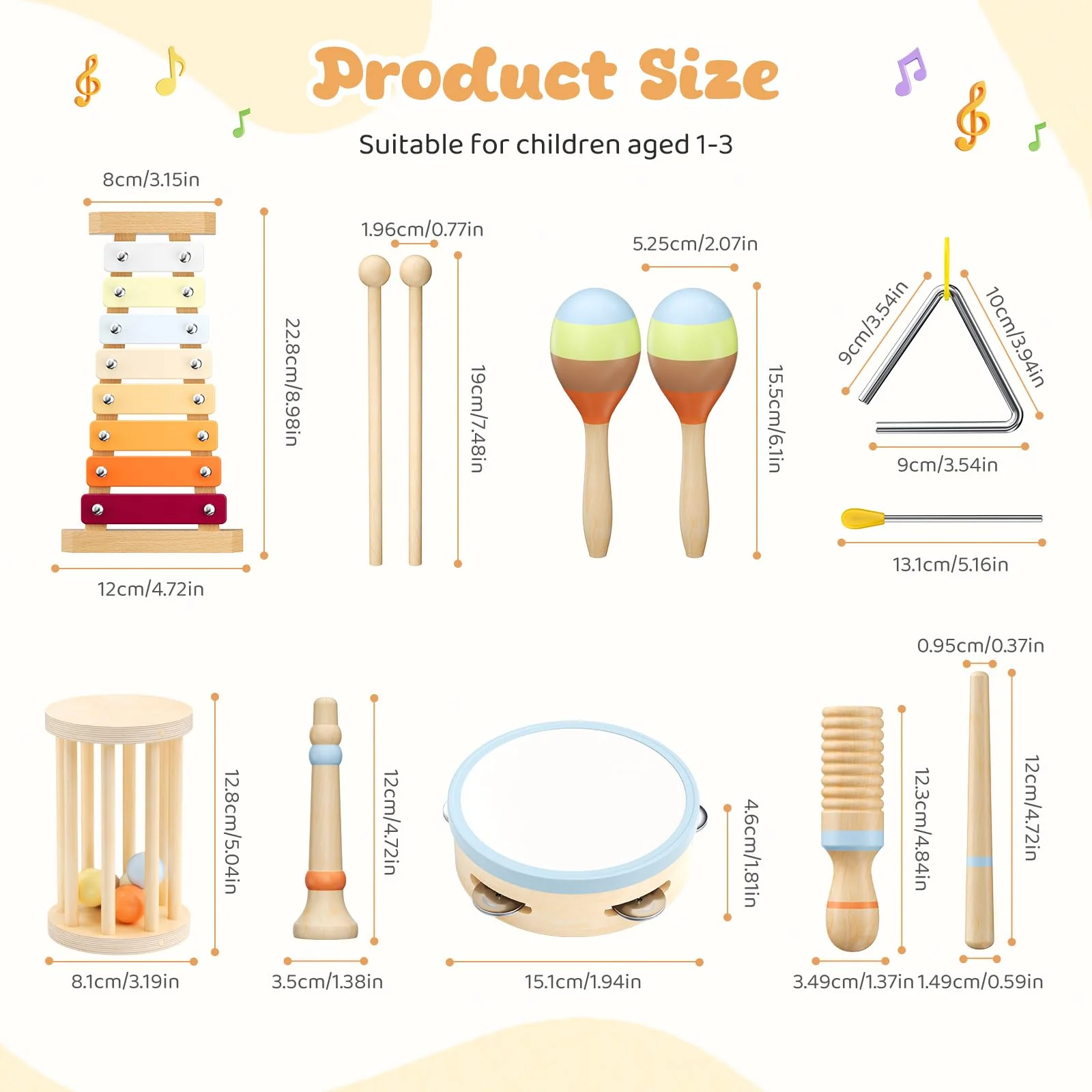 Musikinstrumente für Kinder, Montessori Musikinstrumente Set, Musik Holzspielzeug für Jungen und Mädchen, Spielzeug Geschenke Trommel Xylophon für Kleinkinder ab 1-3 Jahren - Image 2