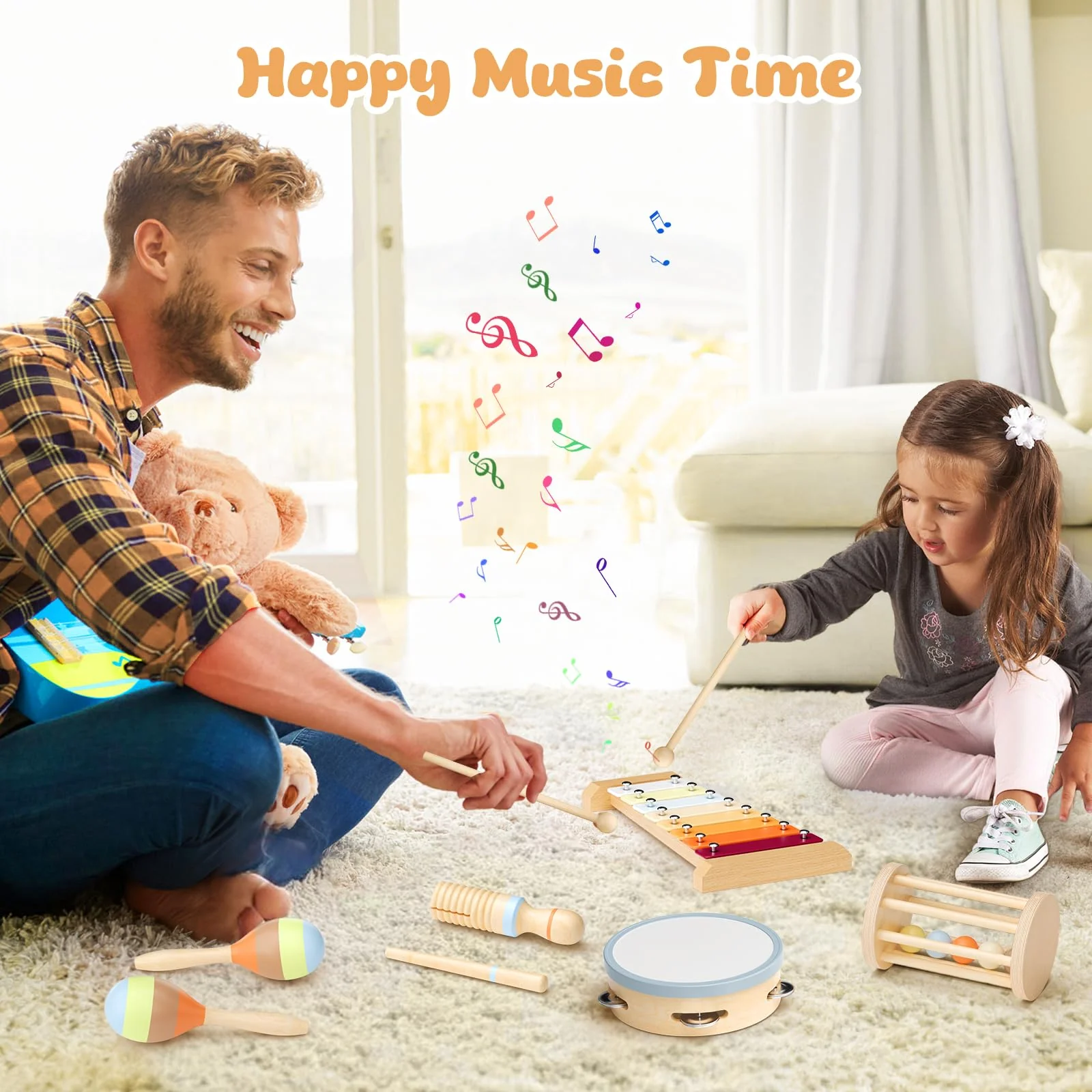 Musikinstrumente für Kinder, Montessori Musikinstrumente Set, Musik Holzspielzeug für Jungen und Mädchen, Spielzeug Geschenke Trommel Xylophon für Kleinkinder ab 1-3 Jahren - Image 4