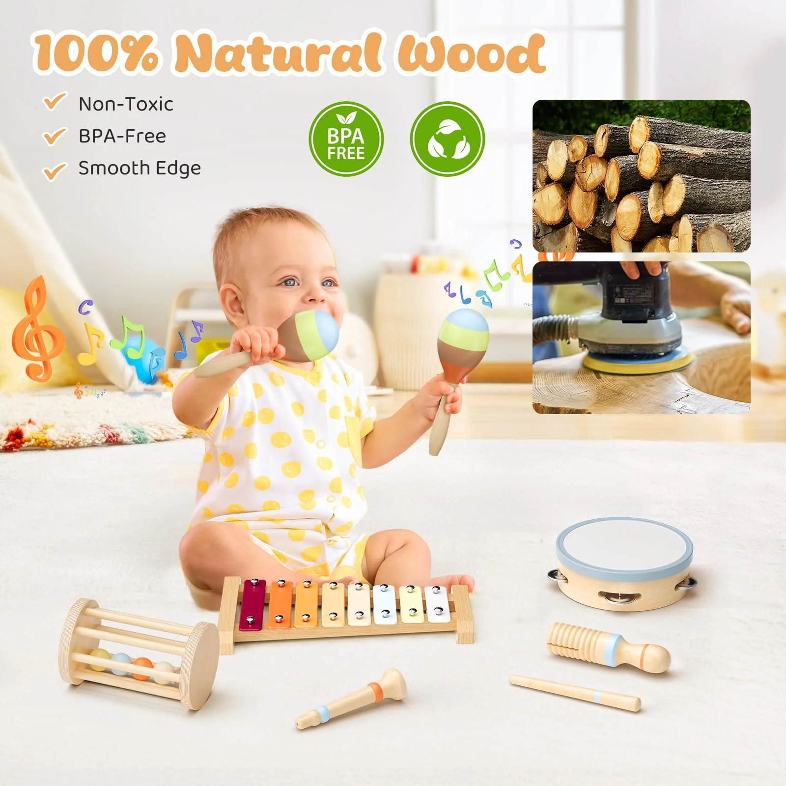 Musikinstrumente für Kinder, Montessori Musikinstrumente Set, Musik Holzspielzeug für Jungen und Mädchen, Spielzeug Geschenke Trommel Xylophon für Kleinkinder ab 1-3 Jahren - Image 5