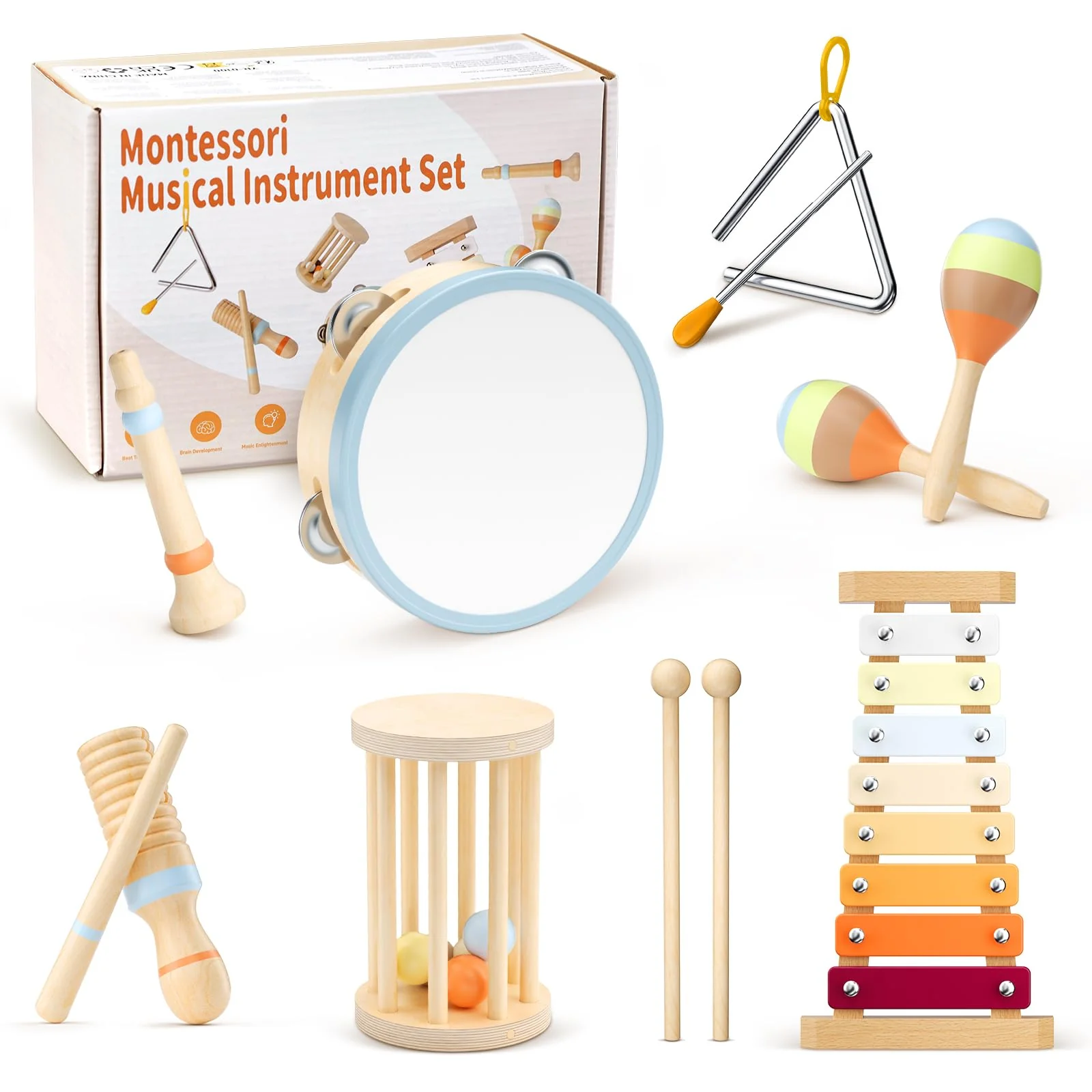 Musikinstrumente für Kinder, Montessori Musikinstrumente Set, Musik Holzspielzeug für Jungen und Mädchen, Spielzeug Geschenke Trommel Xylophon für Kleinkinder ab 1-3 Jahren - Image 6