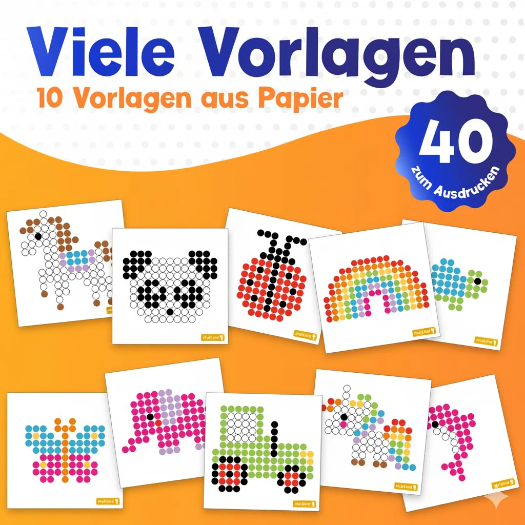 MUTKIND® 5x Bügelperlen Platten Groß 10mm [5 Tolle Formen] - Steckplatten Set mit Herz, Stern, Rund, Viereck, Sechseck Form - Geschenk für Kinder ab 3 Jahren - Inkl. 50 kreativen Vorlagen zum Download - Image 5