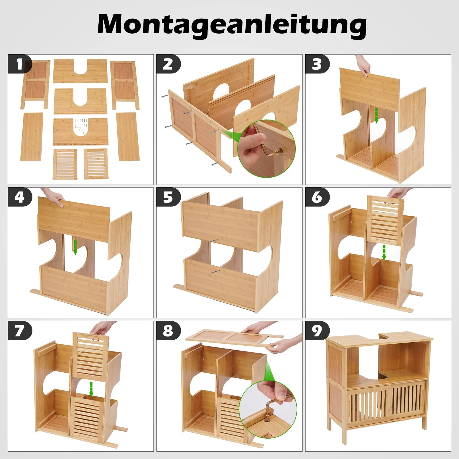 MY FAT GORILLA Bambus Waschbeckenunterschrank - Badezimmermöbel - 60 x 30 x 60 cm - Badezimmer Unterschrank - Unterschrank Waschbecken - Waschtischunterschrank - Badezimmer Möbel - Image 7