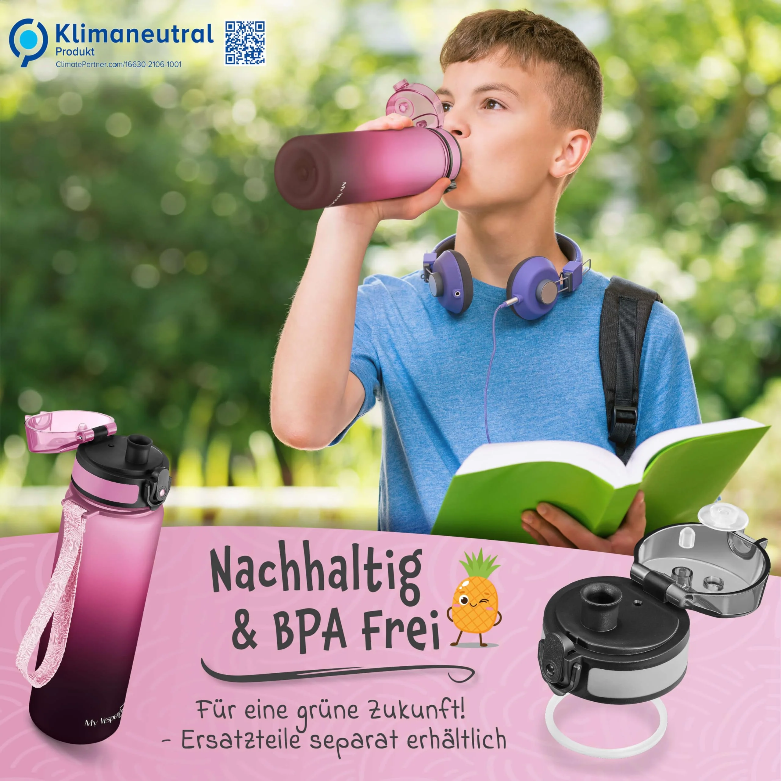 My Vesperbox® Trinkflasche Kinder [750ML] - Wasserflasche Kohlensäure Geeignet & Auslaufsicher - Water Bottle Kids - für Schule & Sport - Kinderflasche für Mädchen & Jungen - inkl. Ersatzdichtung - Image 4