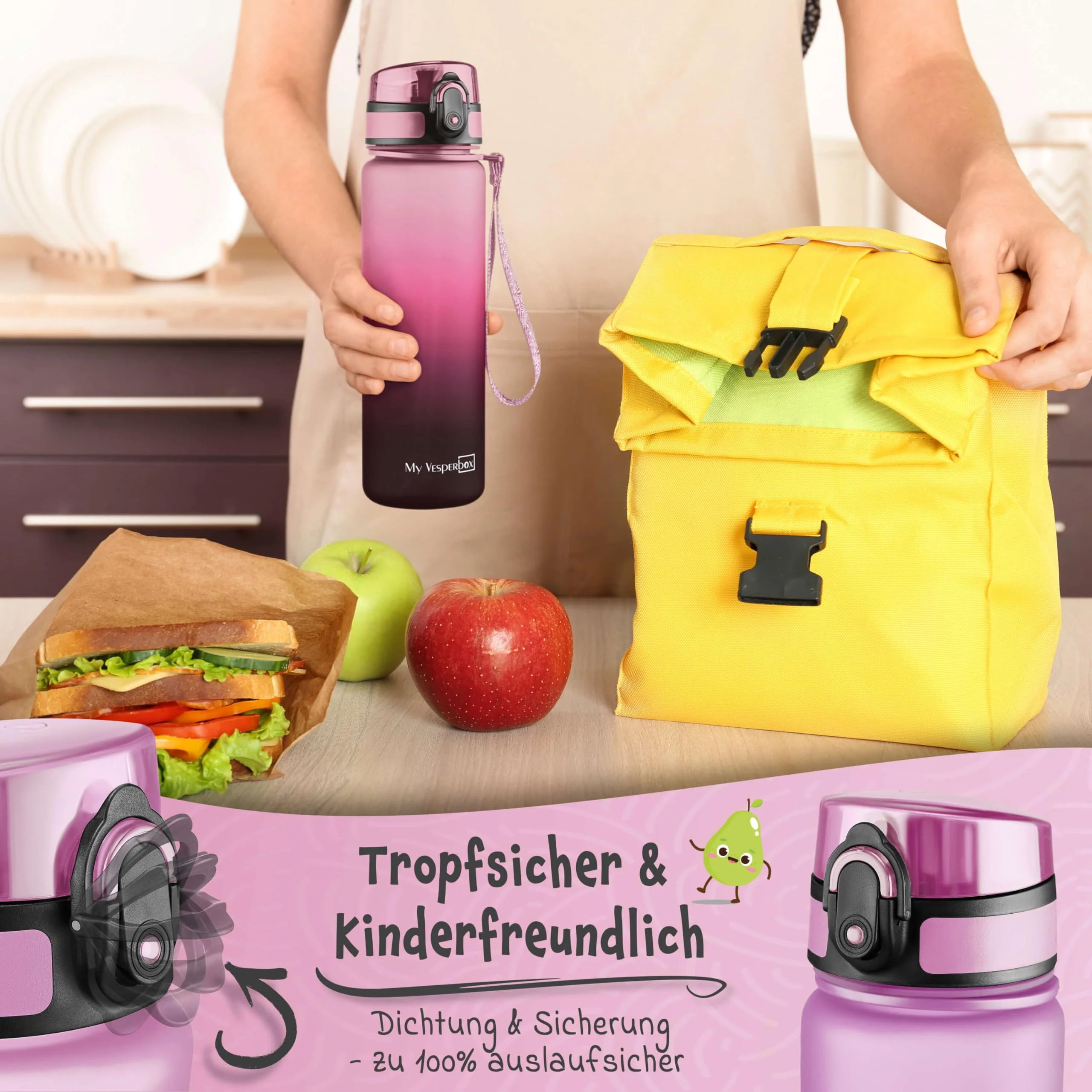 My Vesperbox® Trinkflasche Kinder [750ML] - Wasserflasche Kohlensäure Geeignet & Auslaufsicher - Water Bottle Kids - für Schule & Sport - Kinderflasche für Mädchen & Jungen - inkl. Ersatzdichtung - Image 7