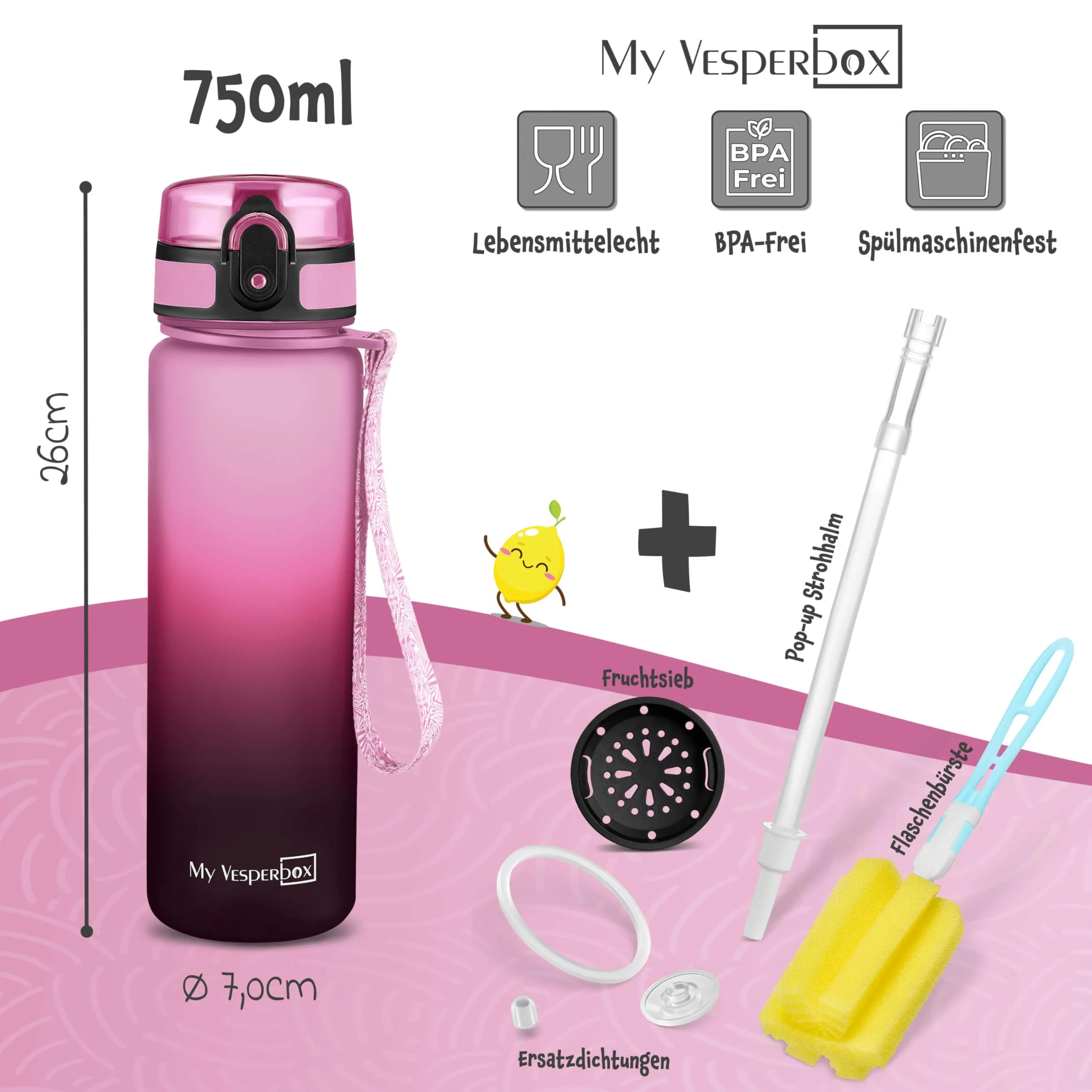 My Vesperbox® Trinkflasche Kinder [750ML] - Wasserflasche Kohlensäure Geeignet & Auslaufsicher - Water Bottle Kids - für Schule & Sport - Kinderflasche für Mädchen & Jungen - inkl. Ersatzdichtung - Image 9