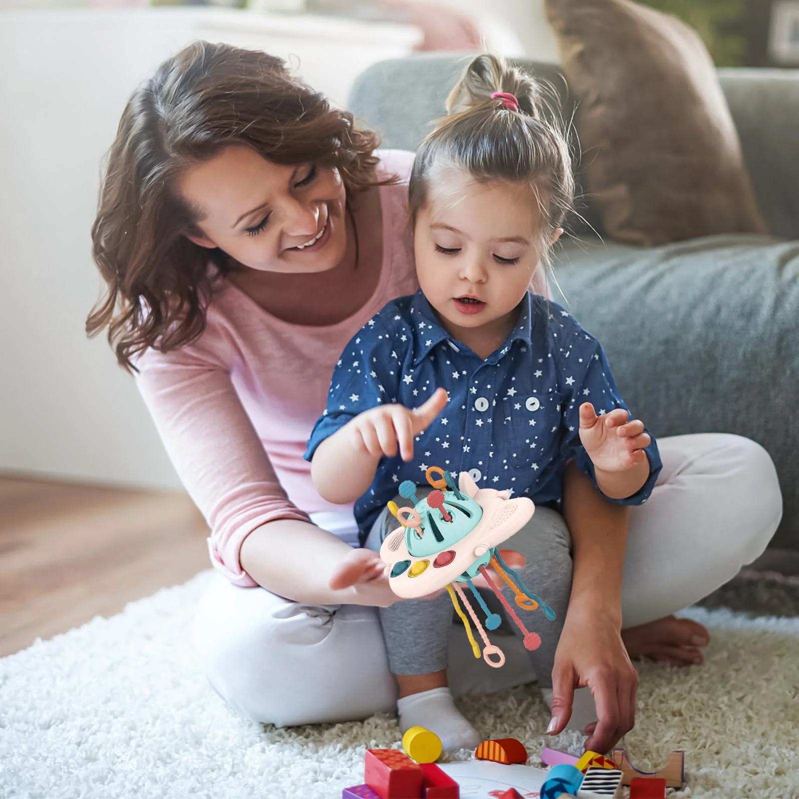 MYDOVA Montessori Spielzeug, Kinderspielzeug ab 1 Jahr, Sensorik Spielzeug Baby, Beißring Baby, Silikon Zugschnur, Form des Flugzeugs, Aufhängbar, Lernspiele für Babys ab 18+ Monaten - Image 2