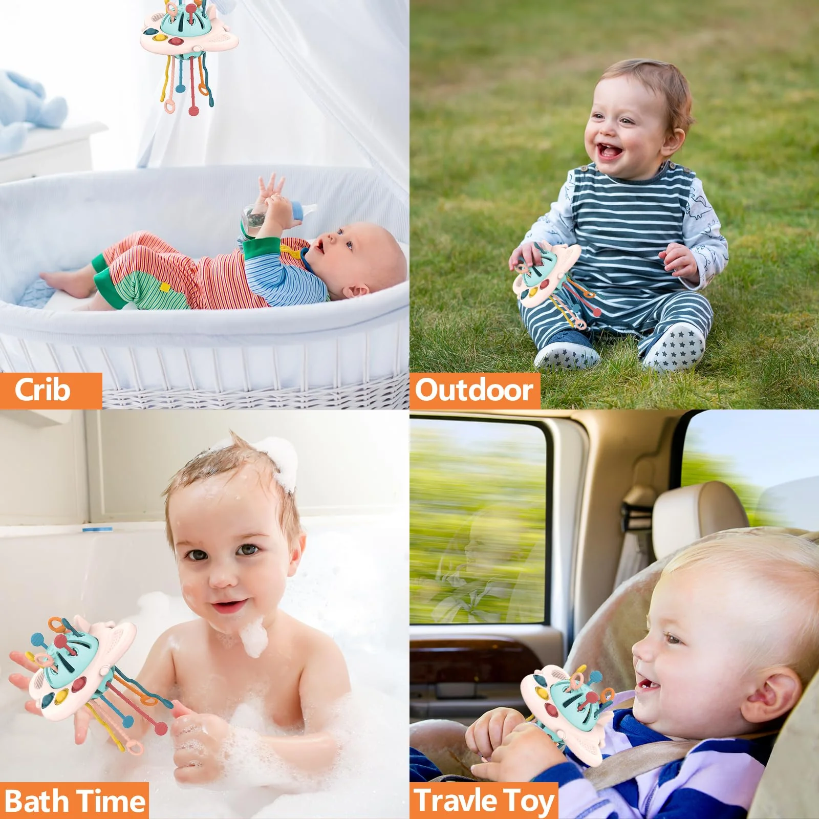 MYDOVA Montessori Spielzeug, Kinderspielzeug ab 1 Jahr, Sensorik Spielzeug Baby, Beißring Baby, Silikon Zugschnur, Form des Flugzeugs, Aufhängbar, Lernspiele für Babys ab 18+ Monaten - Image 3