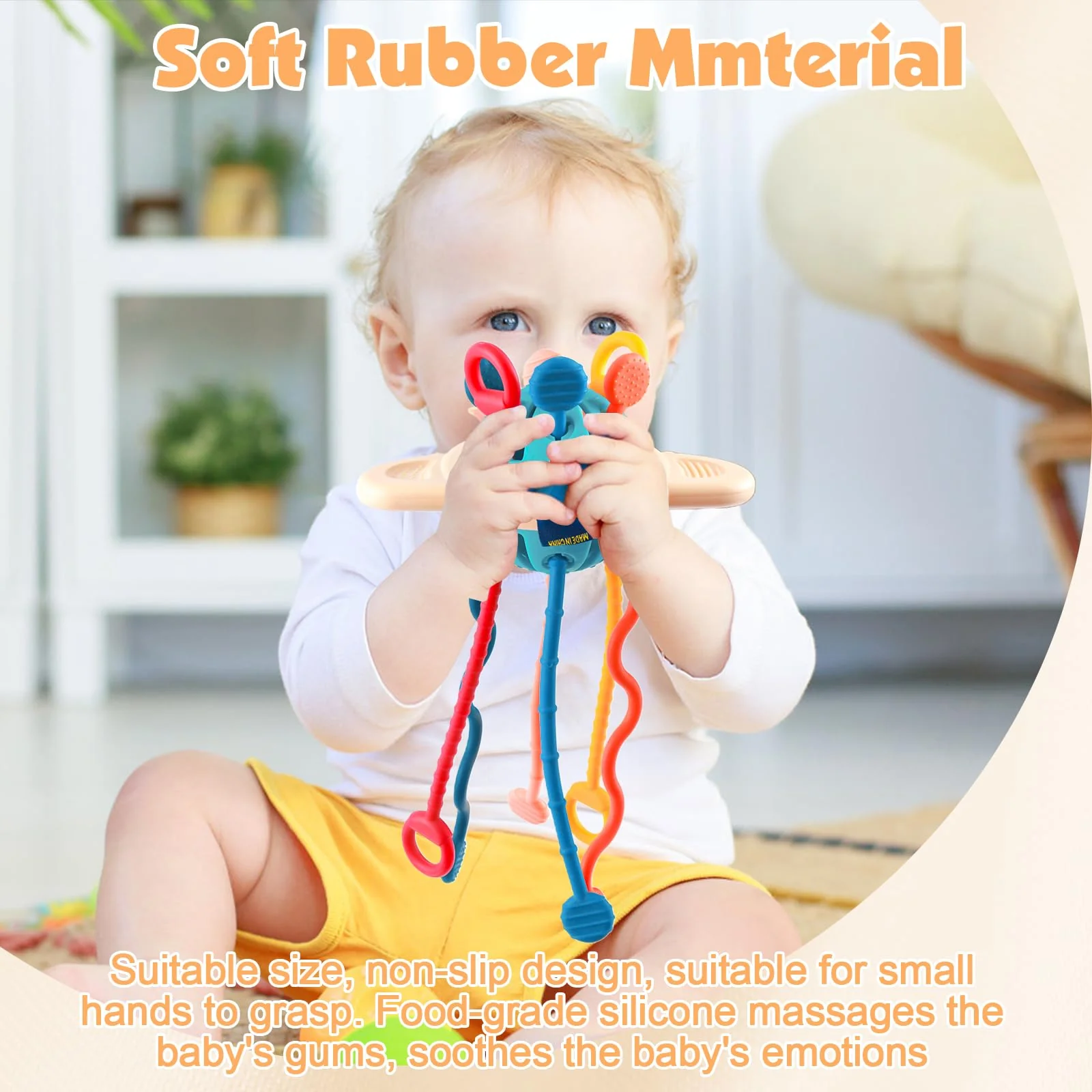 MYDOVA Montessori Spielzeug, Kinderspielzeug ab 1 Jahr, Sensorik Spielzeug Baby, Beißring Baby, Silikon Zugschnur, Form des Flugzeugs, Aufhängbar, Lernspiele für Babys ab 18+ Monaten - Image 4
