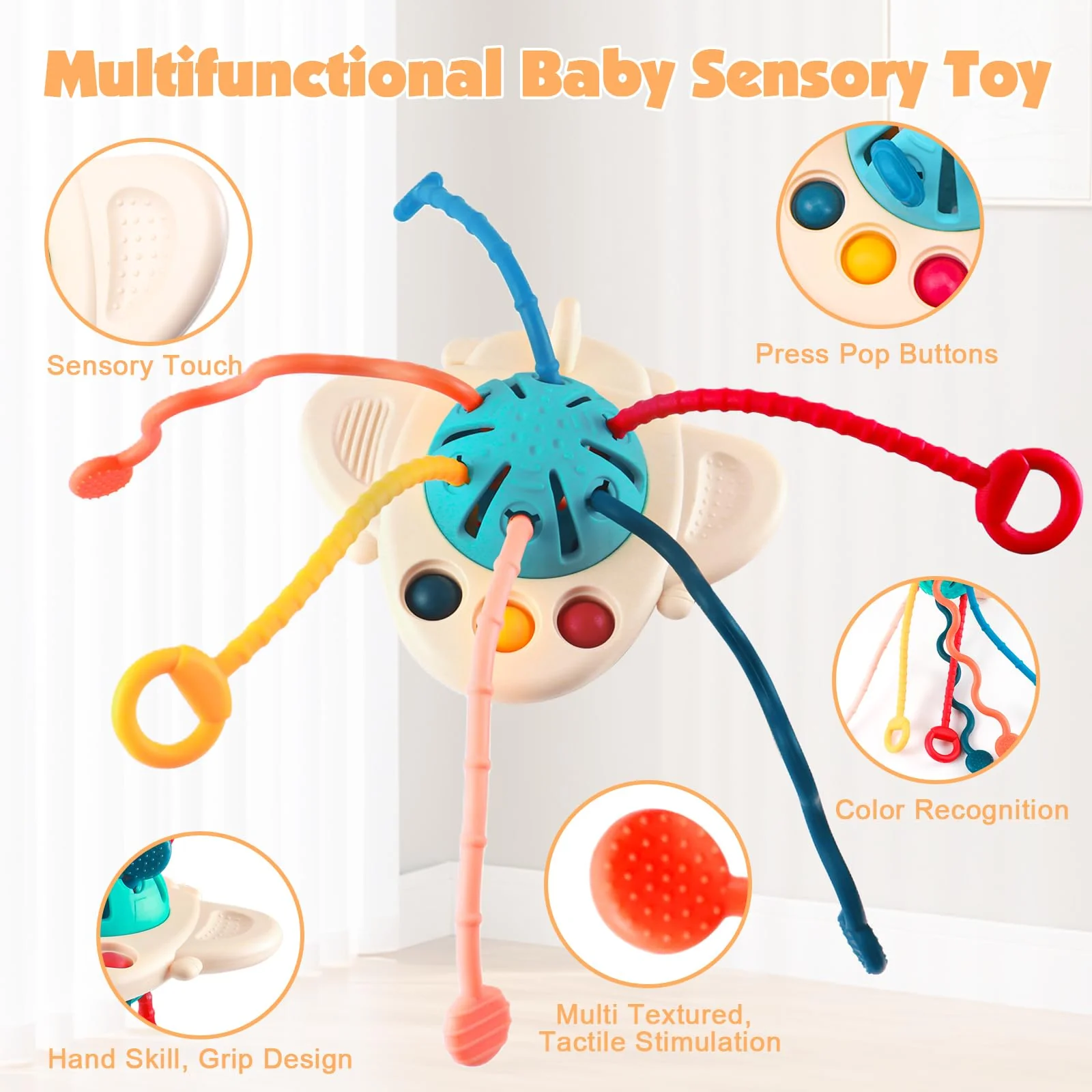 MYDOVA Montessori Spielzeug, Kinderspielzeug ab 1 Jahr, Sensorik Spielzeug Baby, Beißring Baby, Silikon Zugschnur, Form des Flugzeugs, Aufhängbar, Lernspiele für Babys ab 18+ Monaten - Image 6